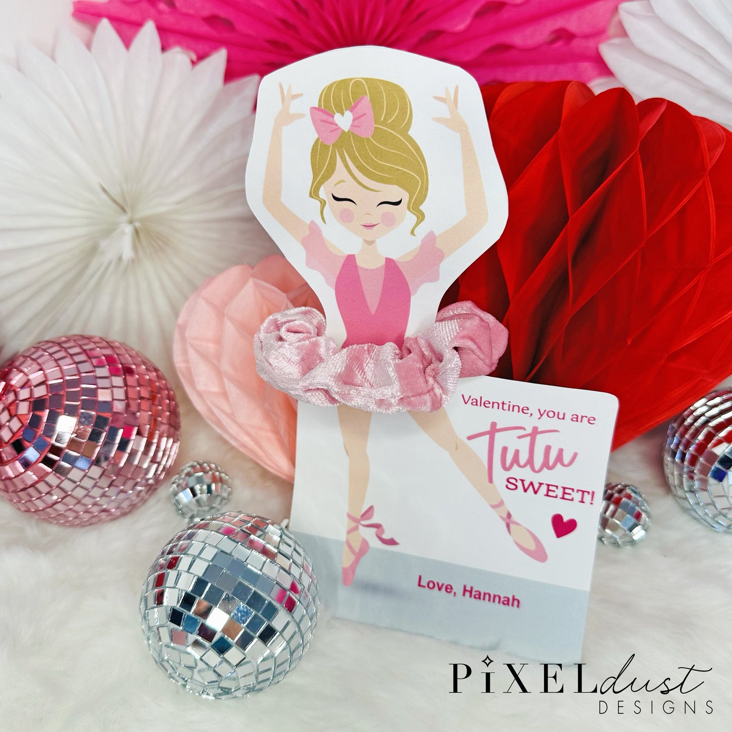 Ballerina Scrunchie Valentines, Printable File Valentine's Day Card