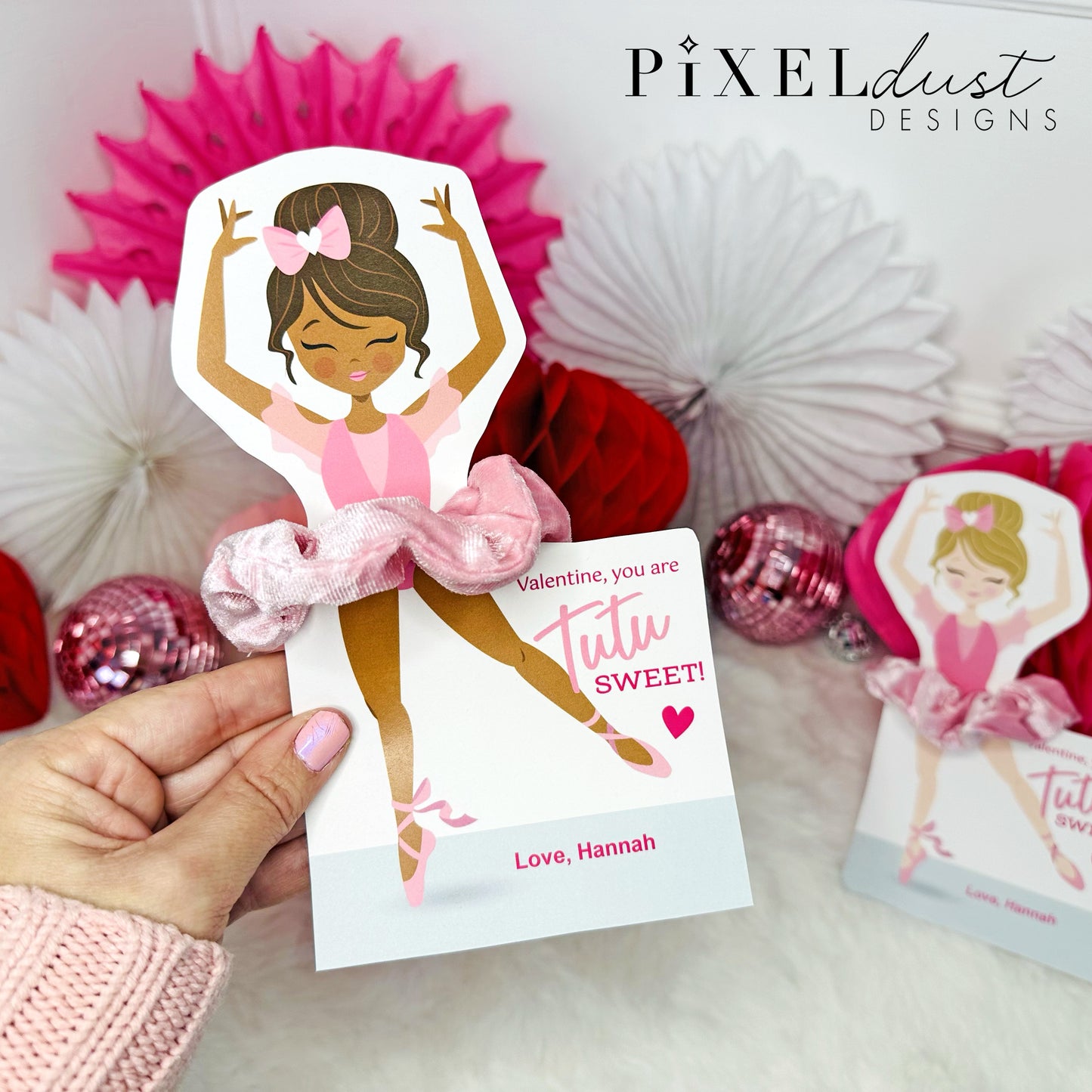 Ballerina Scrunchie Valentines, Printable File Valentine's Day Card