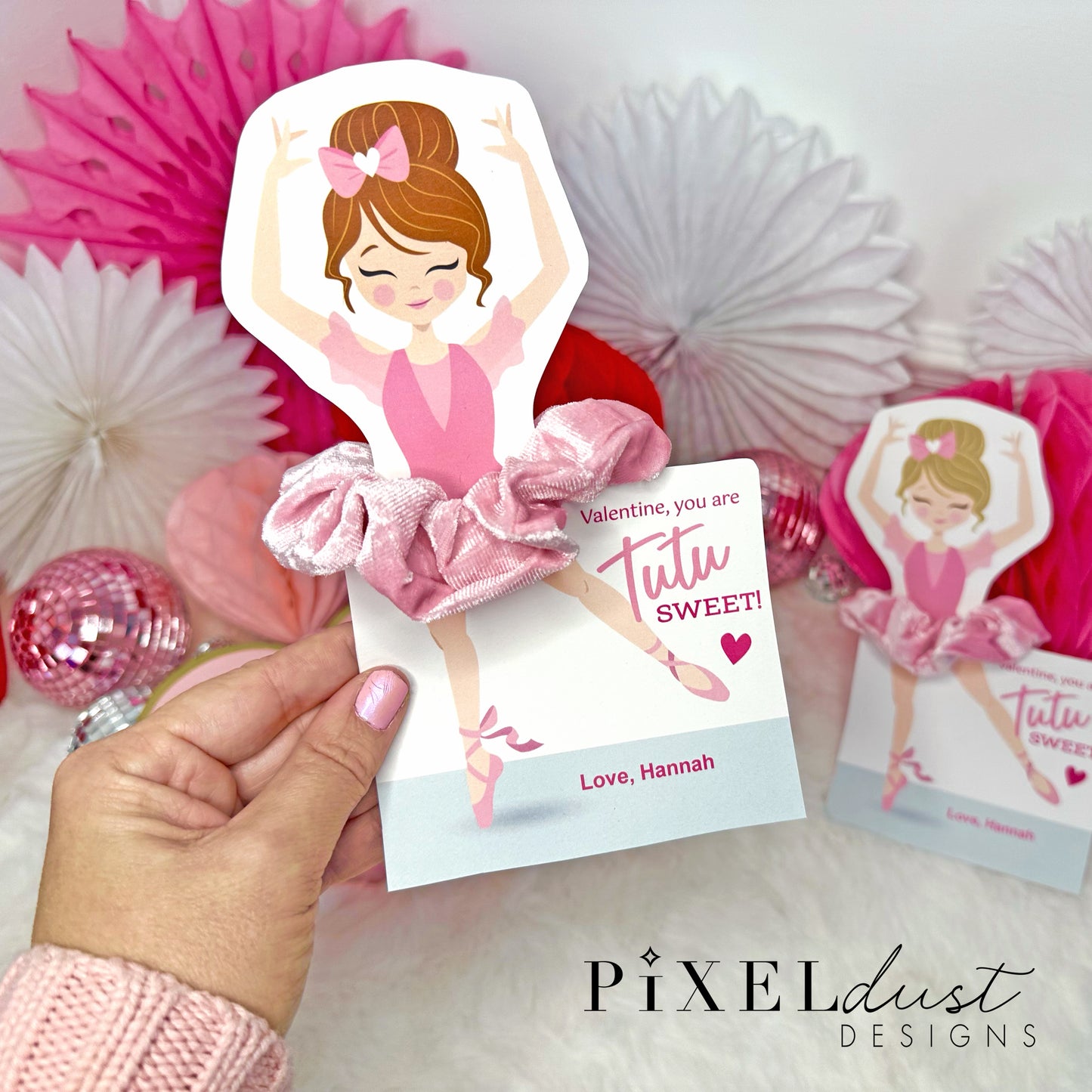 Ballerina Scrunchie Valentines, Printable File Valentine's Day Card