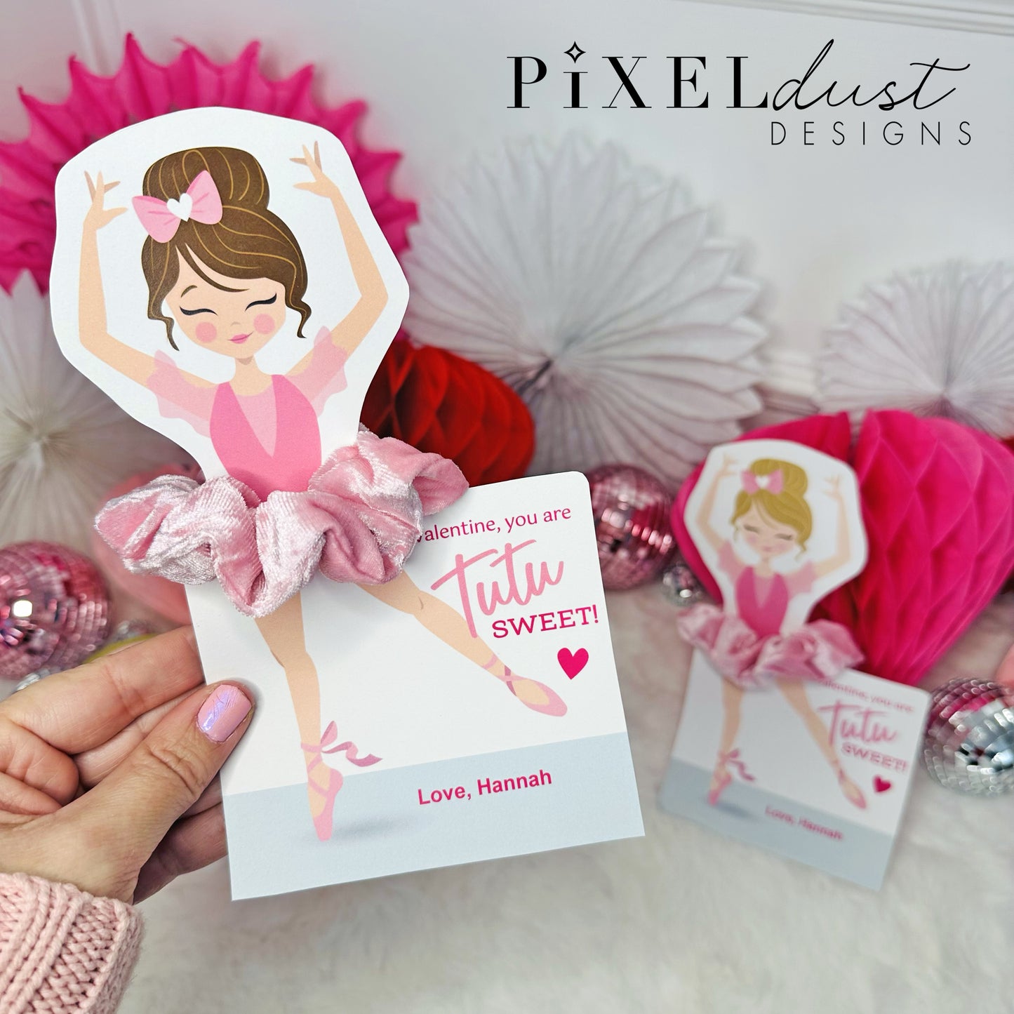 Ballerina Scrunchie Valentines, Printable File Valentine's Day Card