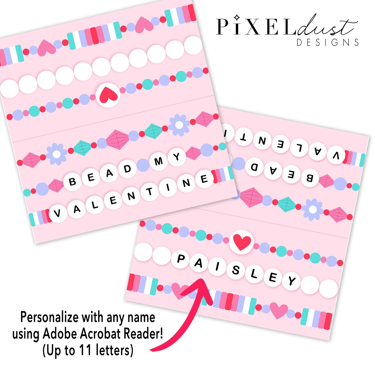 Beaded Bracelet Printable Valentine Bag Topper, Bead Bracelet Kit Valentines