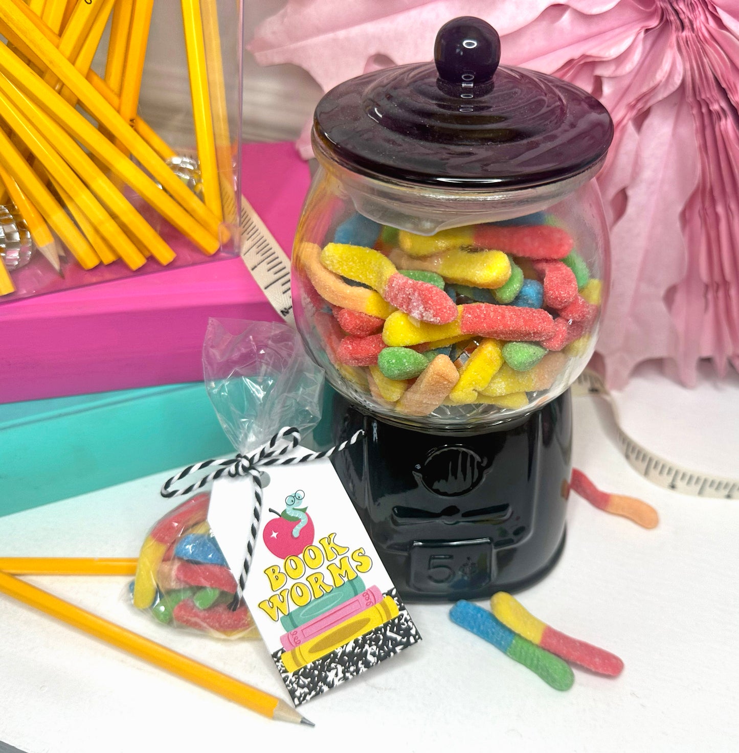 Book Worms / Jitter Critters Gummy Worm treat tags for students