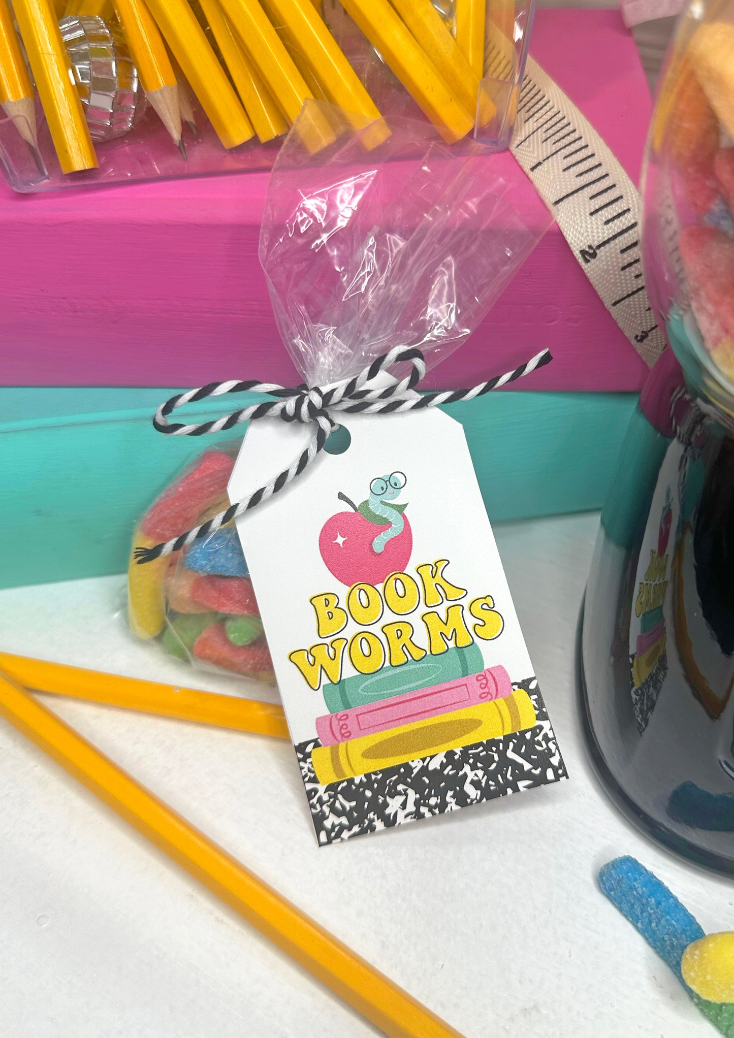 Book Worms / Jitter Critters Gummy Worm treat tags for students