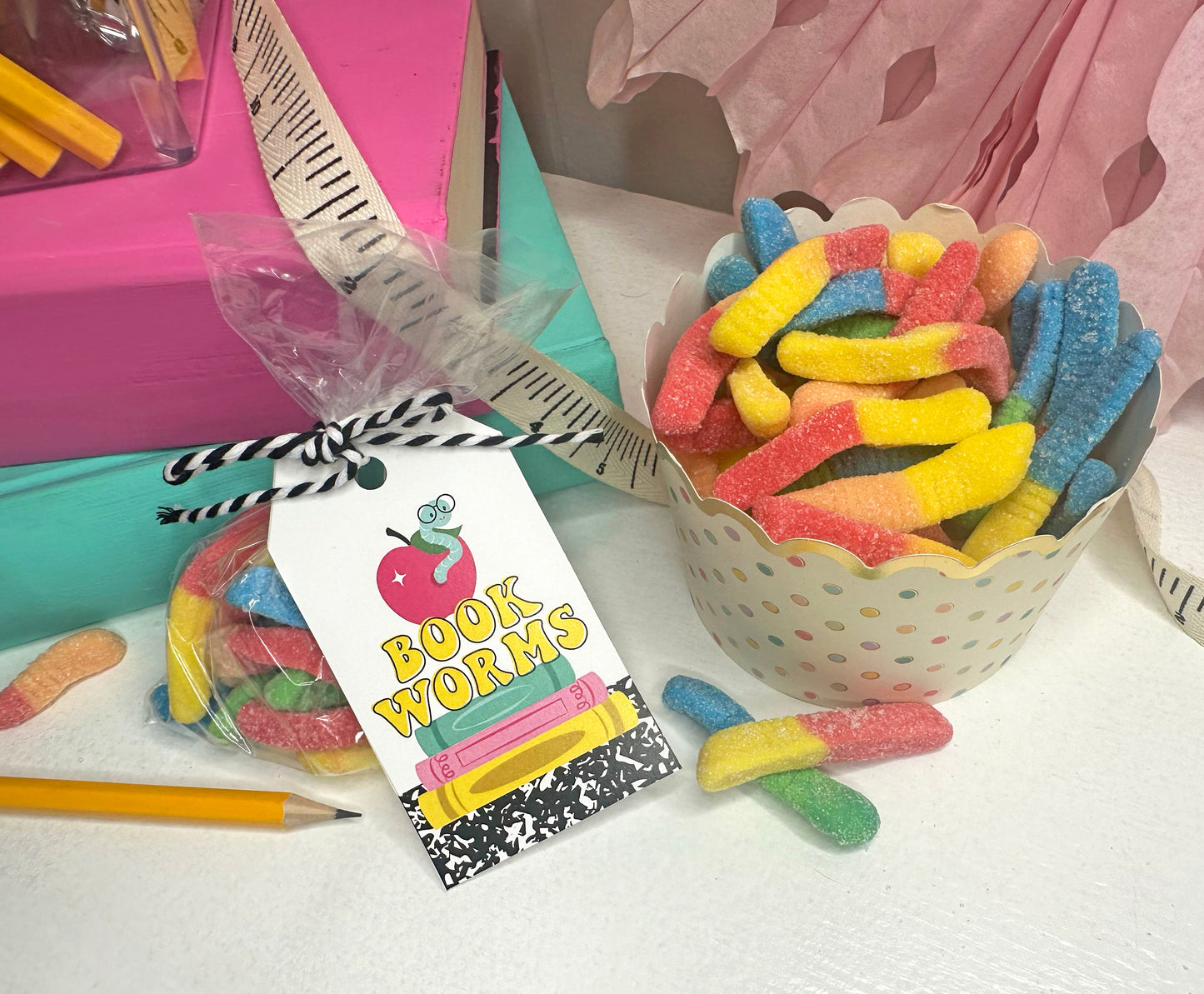 Book Worms / Jitter Critters Gummy Worm treat tags for students