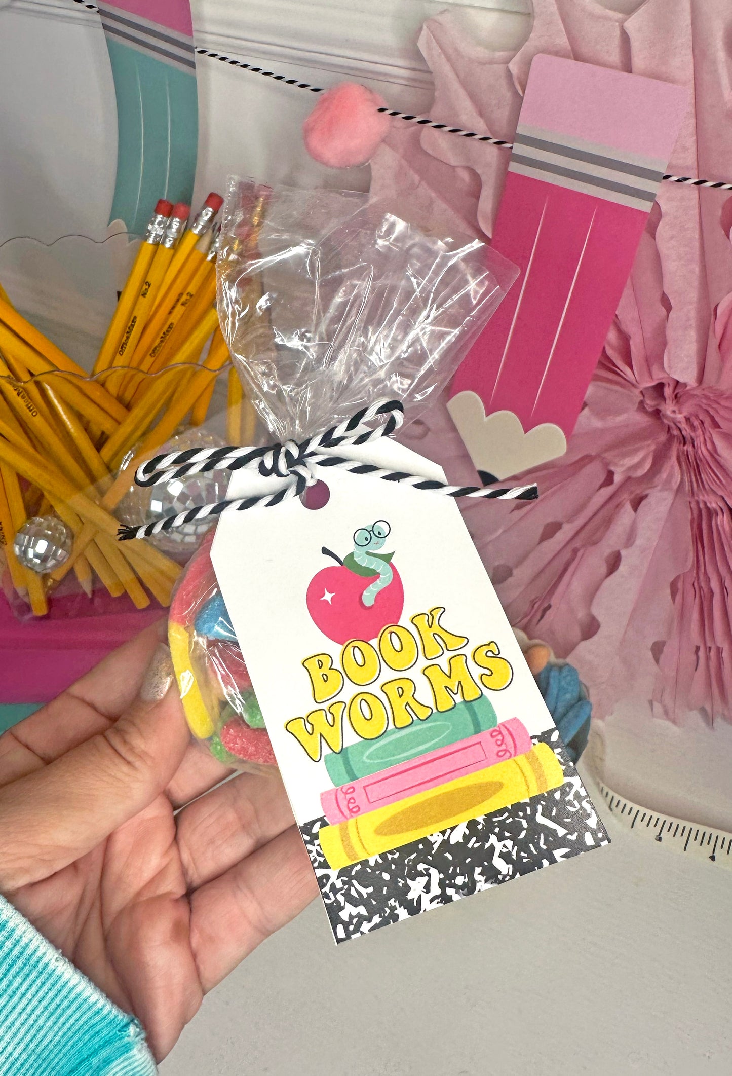 Book Worms / Jitter Critters Gummy Worm treat tags for students