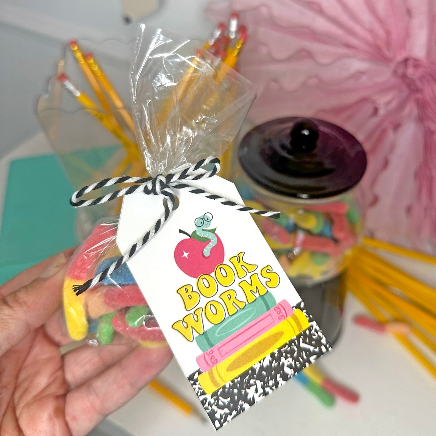 Book Worms / Jitter Critters Gummy Worm treat tags for students