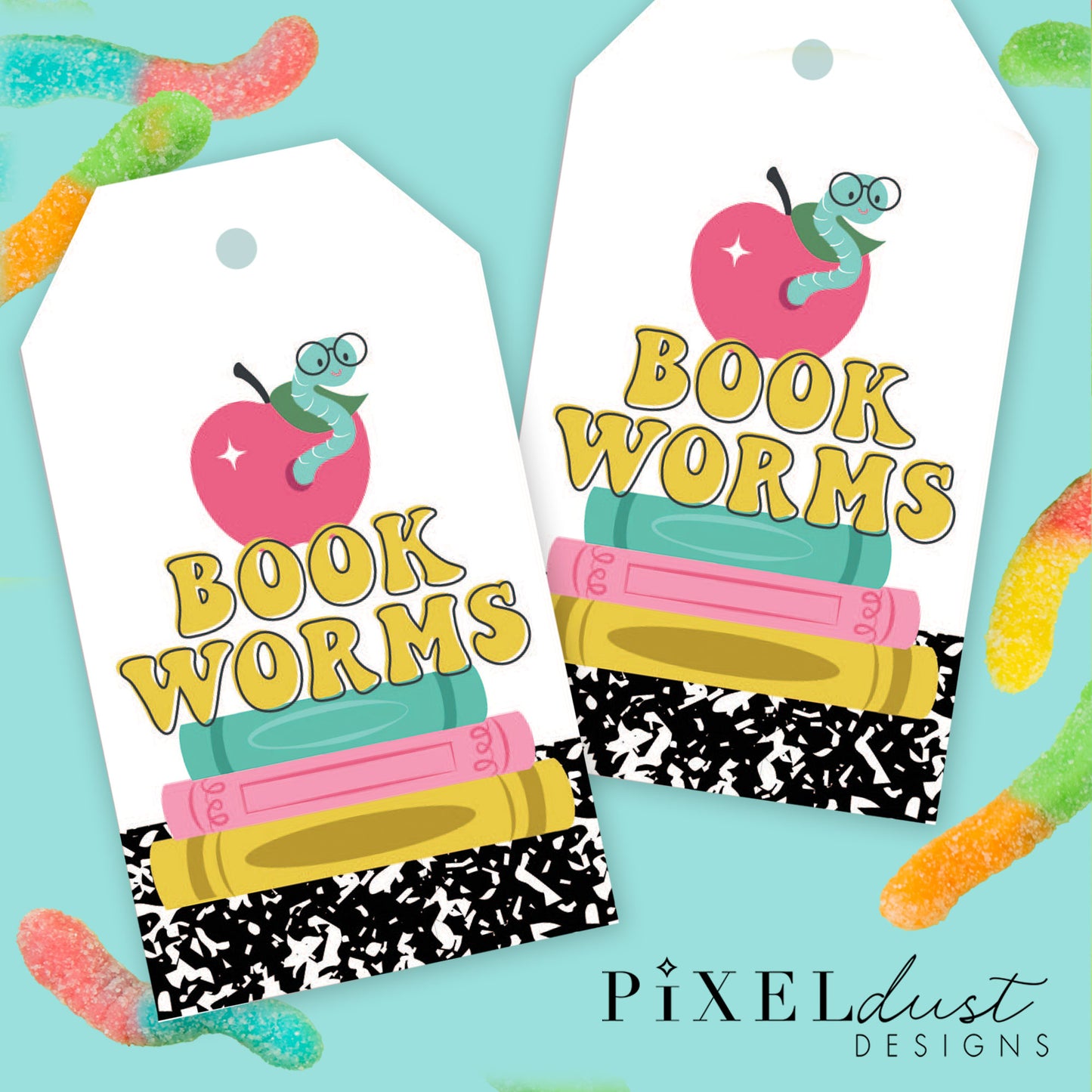 Book Worms / Jitter Critters Gummy Worm treat tags for students