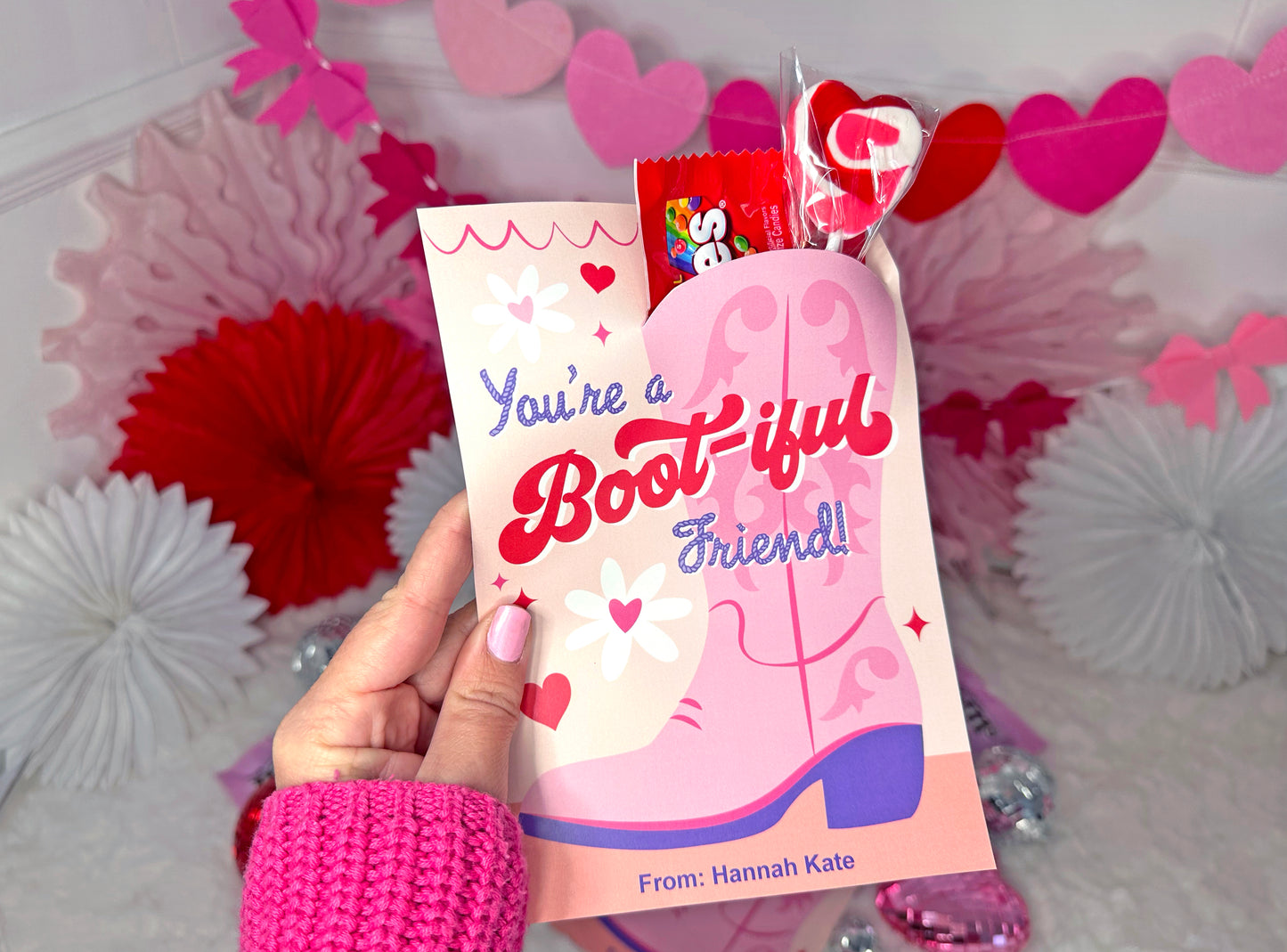 Cowgirl Boot Valentine Treat Holder Printable Cards