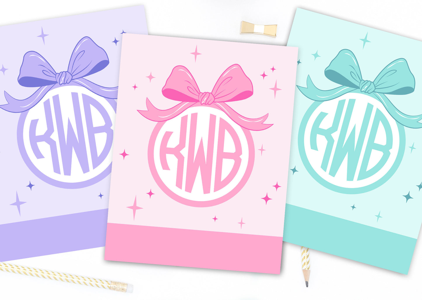 Preppy Bow Monogram Personalized Binder Cover Set