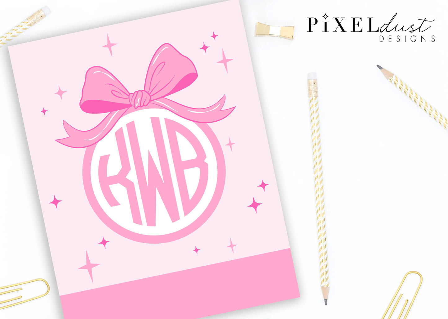 Preppy Bow Monogram Personalized Binder Cover Set