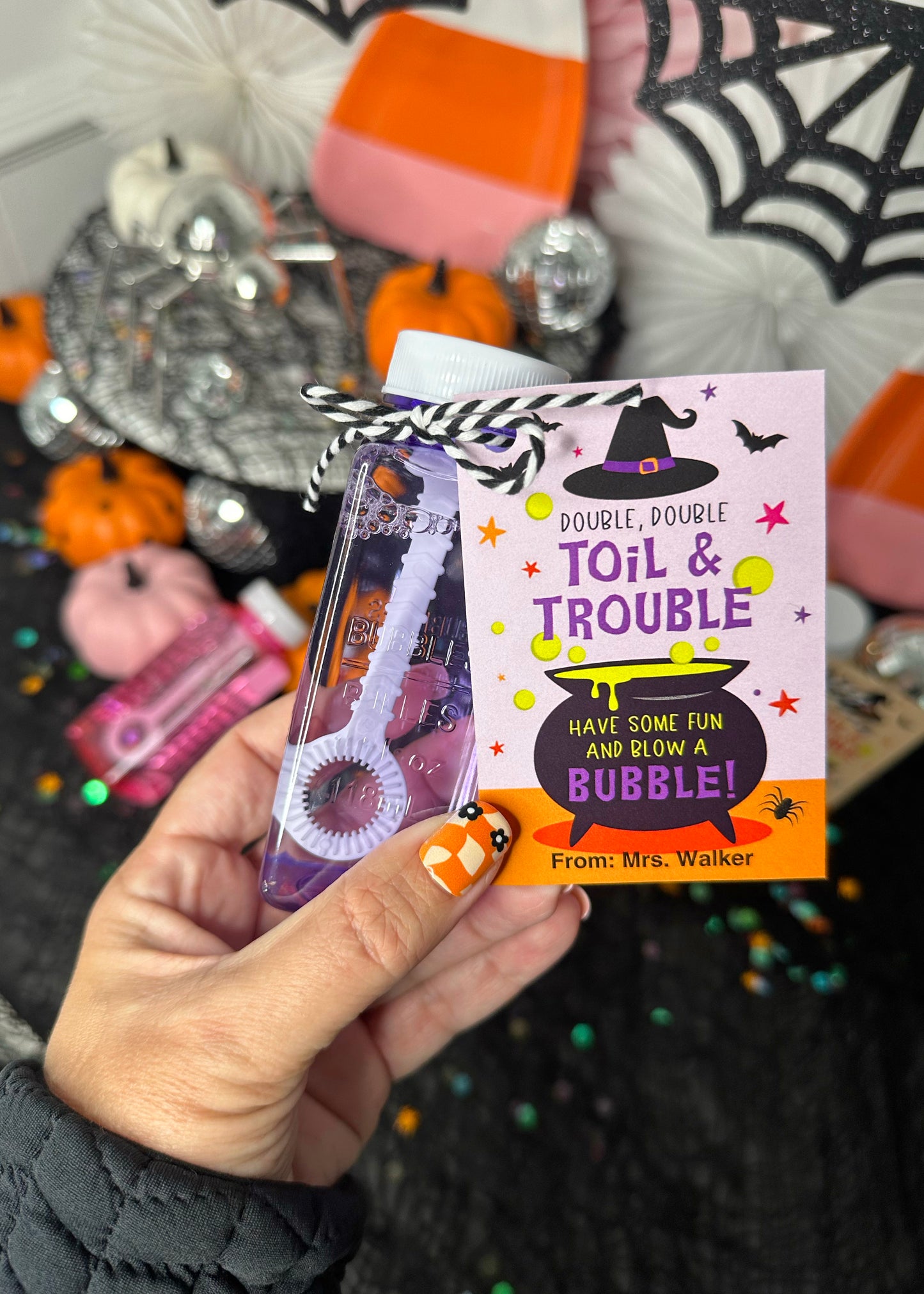 Double Double Toil and Trouble Bubbles Halloween Treat Cards and Tags