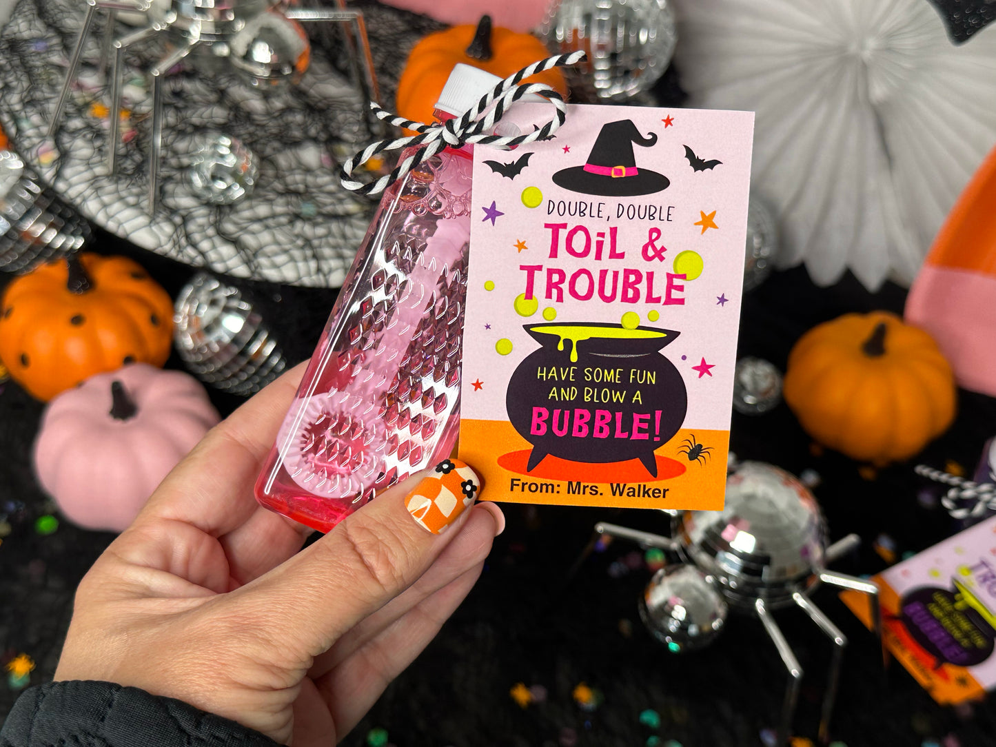 Double Double Toil and Trouble Bubbles Halloween Treat Cards and Tags