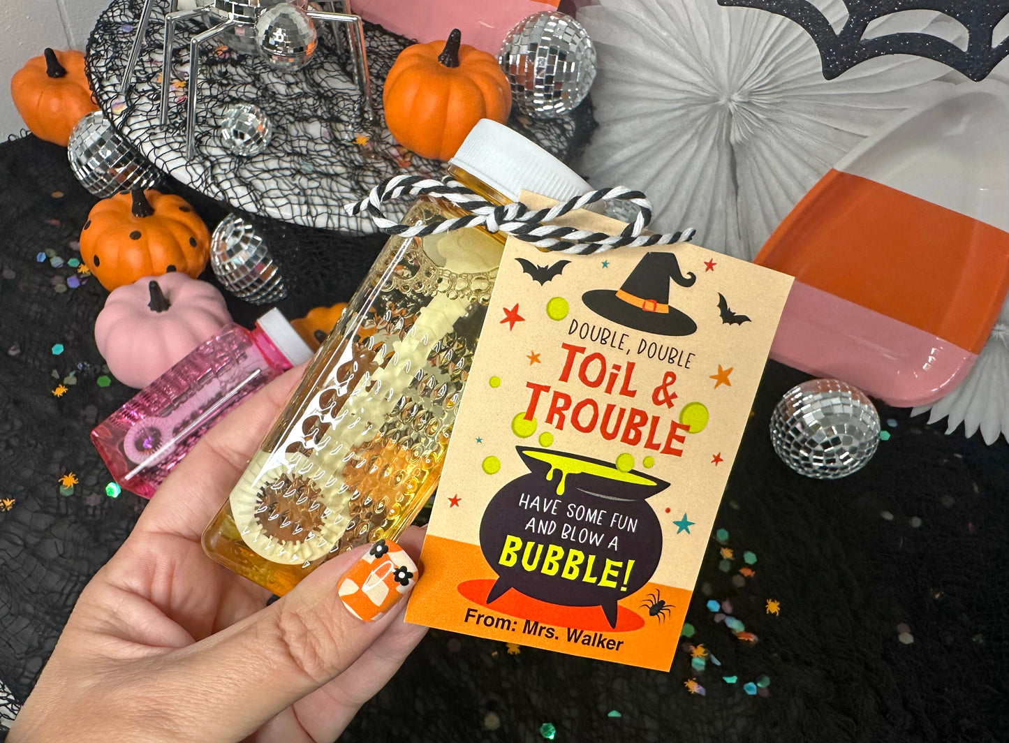 Double Double Toil and Trouble Bubbles Halloween Treat Cards and Tags
