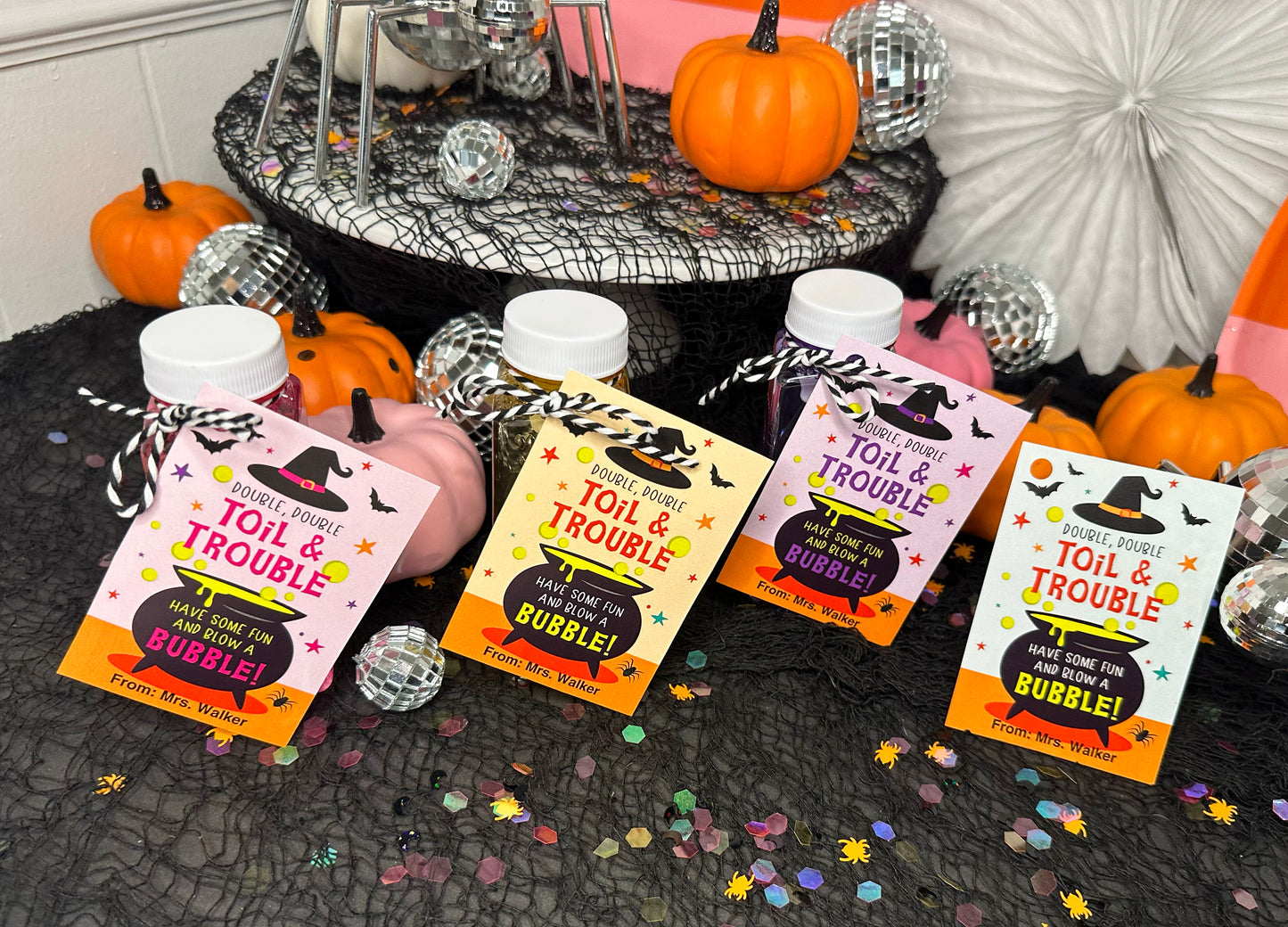 Double Double Toil and Trouble Bubbles Halloween Treat Cards and Tags