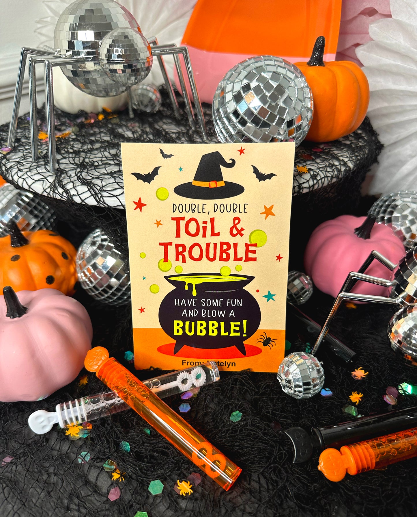 Double Double Toil and Trouble Bubbles Halloween Treat Cards and Tags
