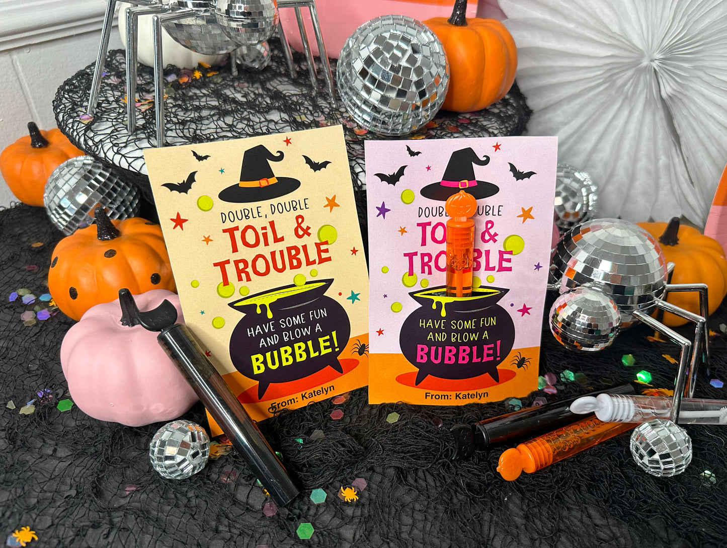 Double Double Toil and Trouble Bubbles Halloween Treat Cards and Tags