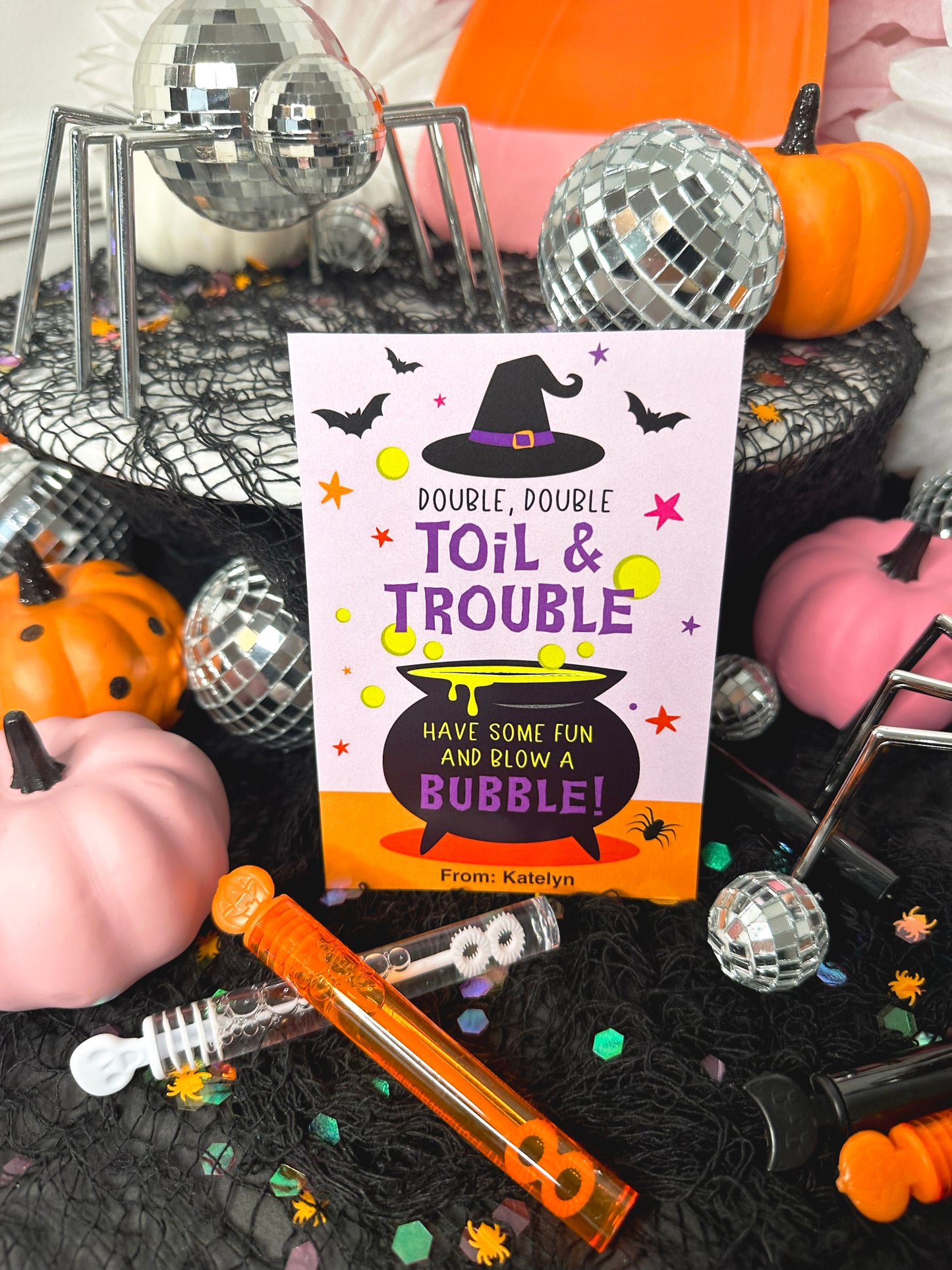 Double Double Toil and Trouble Bubbles Halloween Treat Cards and Tags