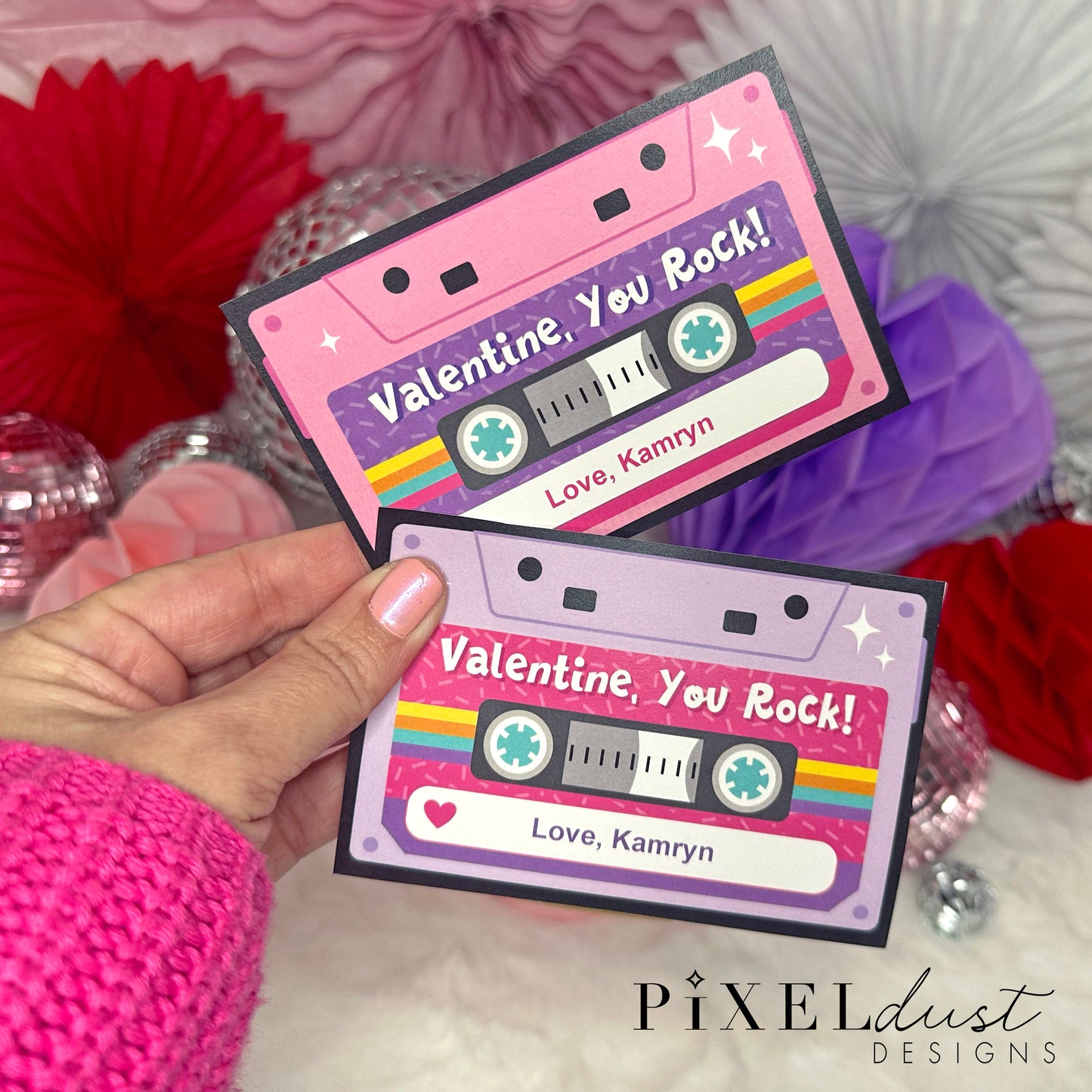 Retro Cassette Tape Valentines, You Rock Printable Valentine Cards