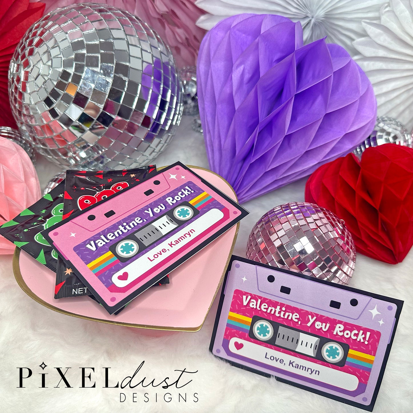 Retro Cassette Tape Valentines, You Rock Printable Valentine Cards