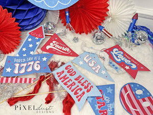 Patriotic 4th of July Printable Pennant Flags, Bunting, Banners & Party Decor