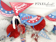 Load image into Gallery viewer, Patriotic 4th of July Printable Pennant Flags, Bunting, Banners &amp; Party Decor
