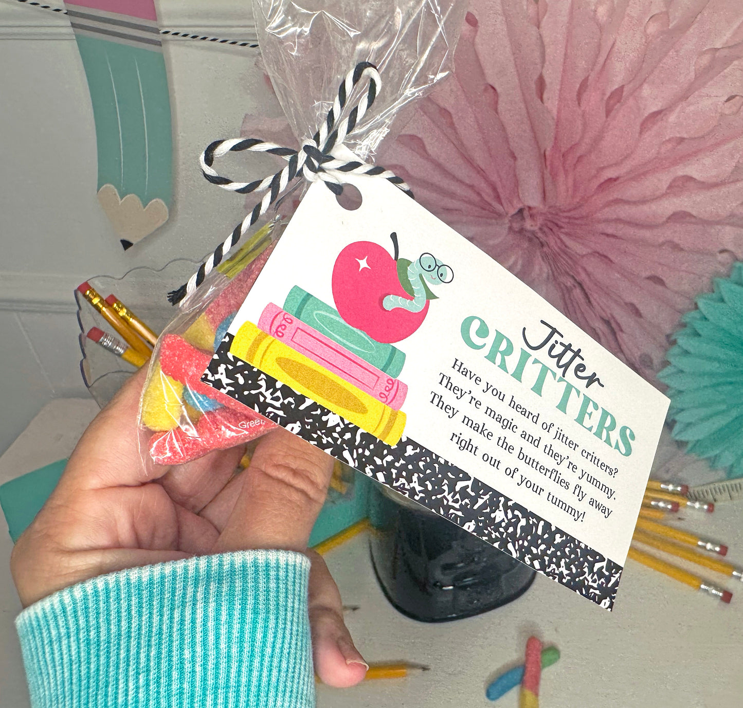 Book Worms / Jitter Critters Gummy Worm treat tags for students
