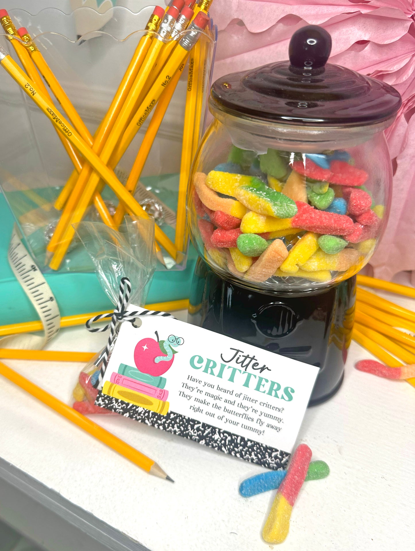 Book Worms / Jitter Critters Gummy Worm treat tags for students
