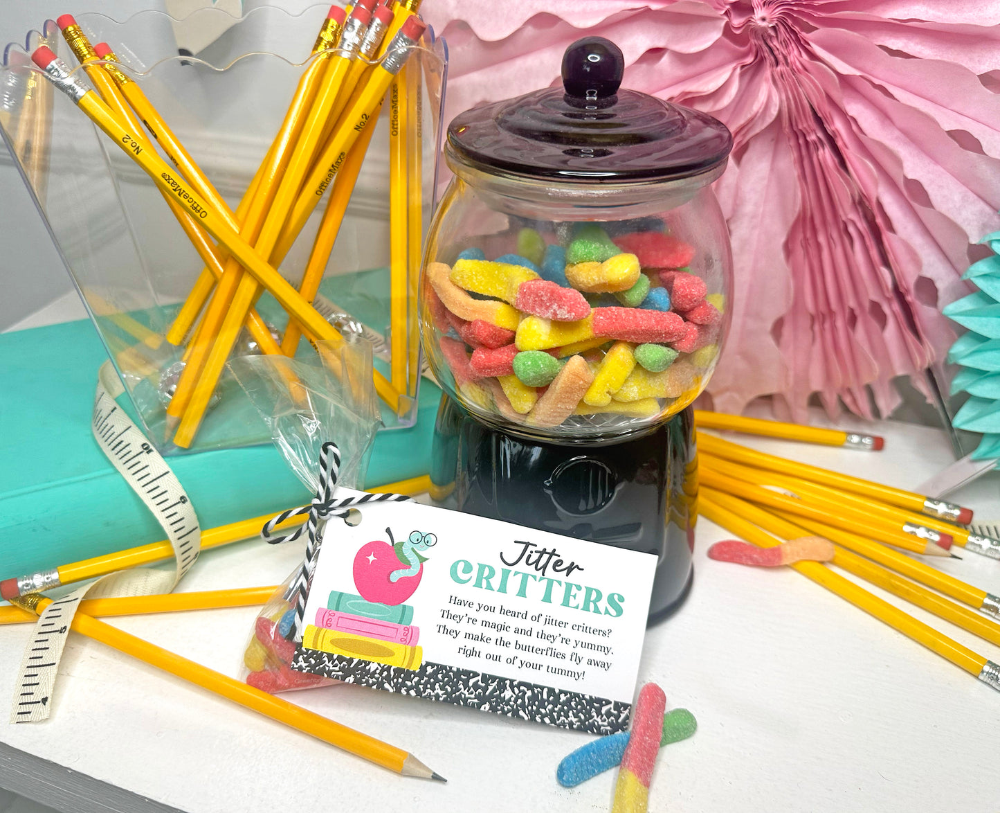 Book Worms / Jitter Critters Gummy Worm treat tags for students
