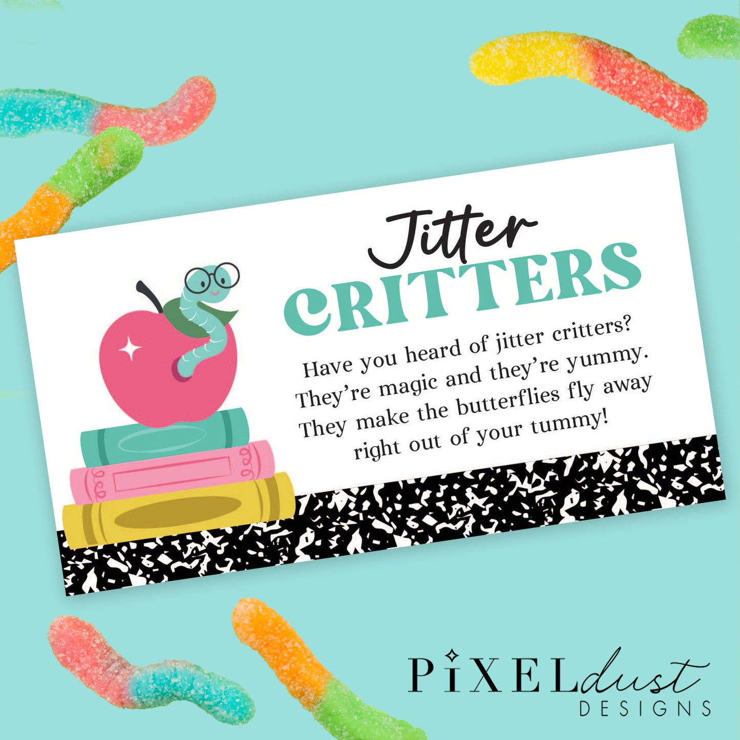 Book Worms / Jitter Critters Gummy Worm treat tags for students