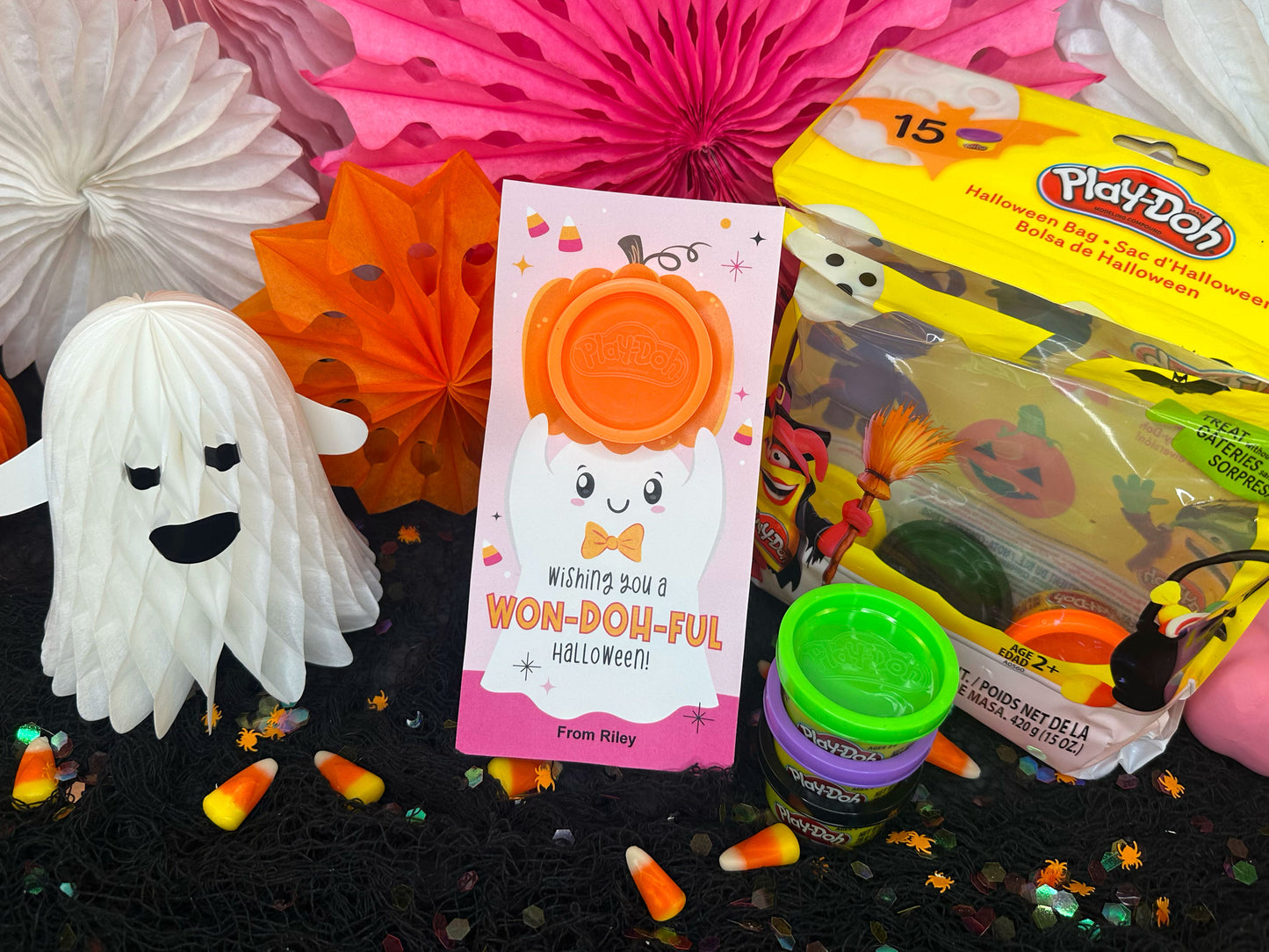 Play Dough Ghost Printable Halloween Treat Cards
