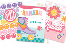 Load image into Gallery viewer, Retro Roller Skate Smiley Face Personalized Binder Cover Set
