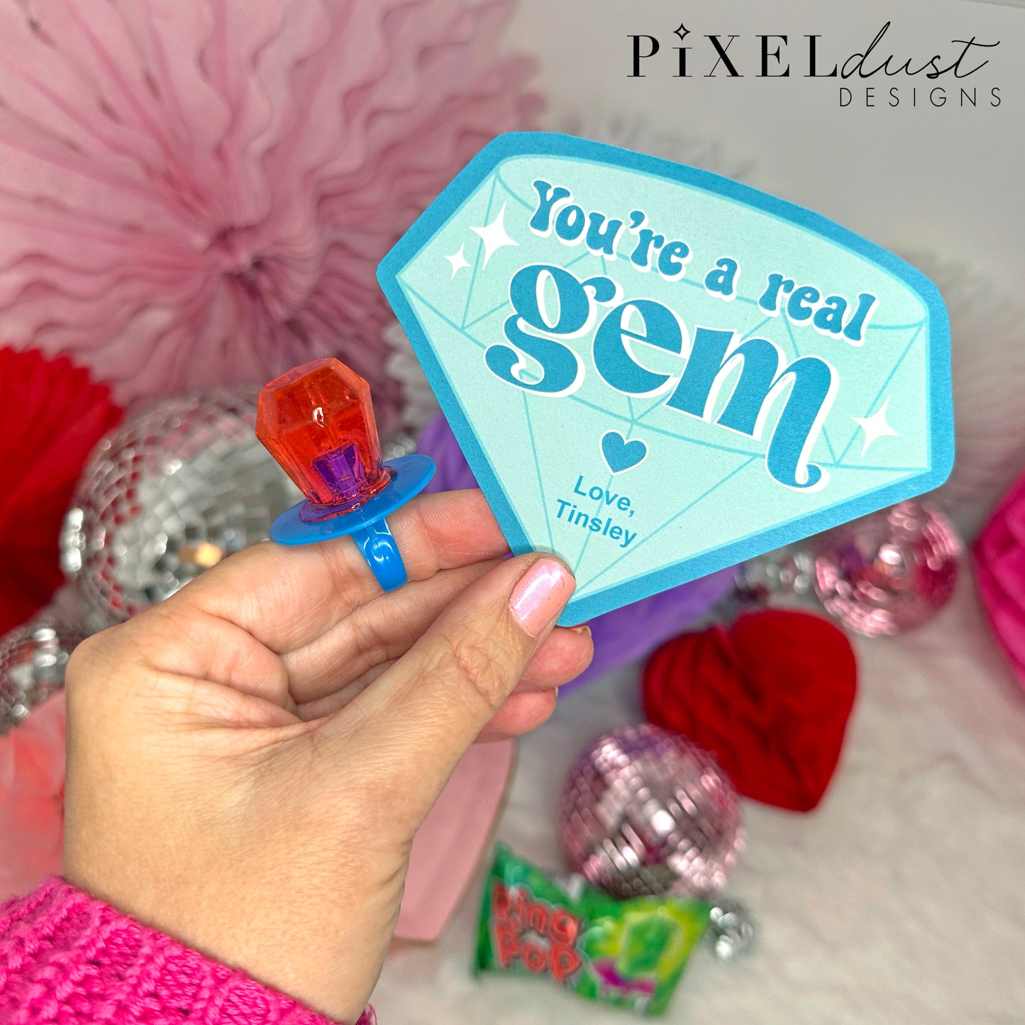 You're a Gem, Printable Ring Pop Valentine Cards