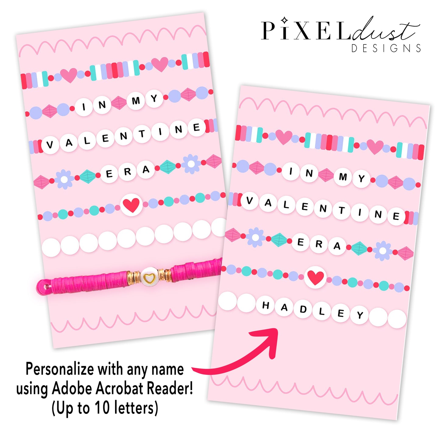 Beaded Bracelet Printable Valentine Cards