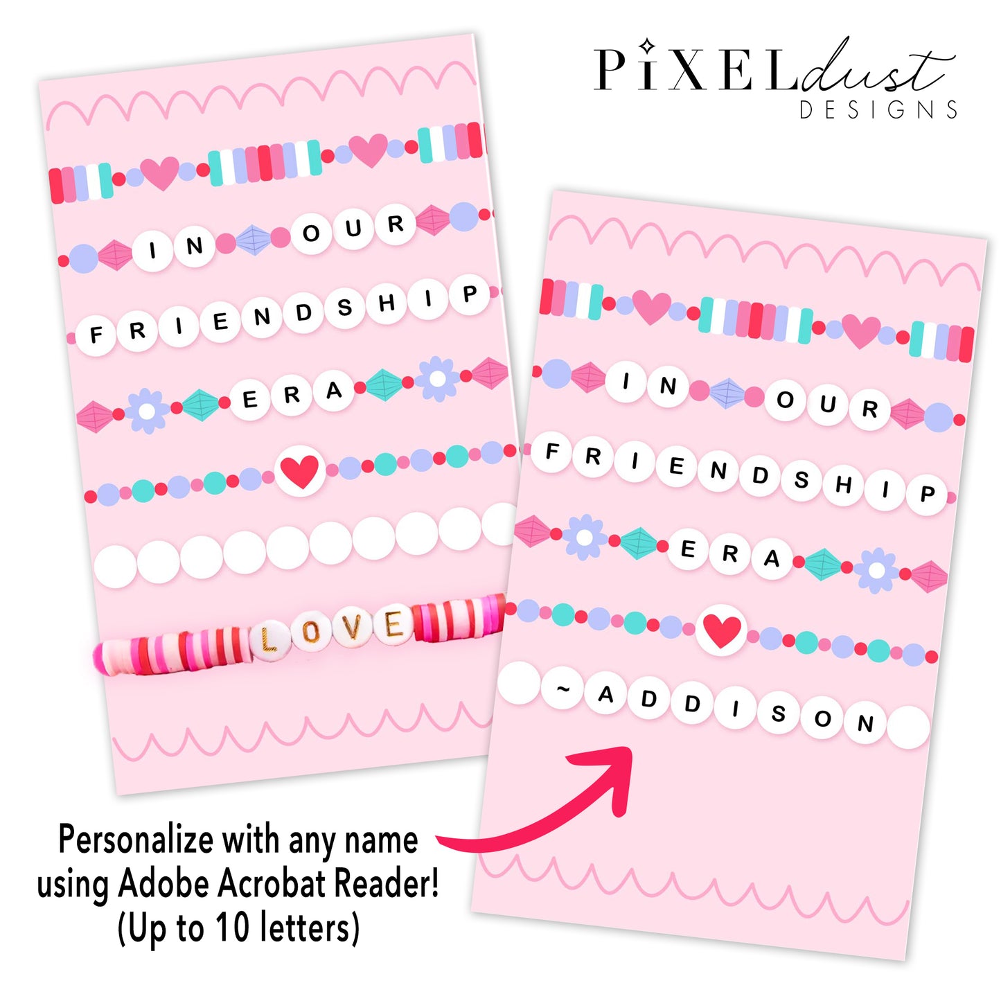 Beaded Bracelet Printable Valentine Cards