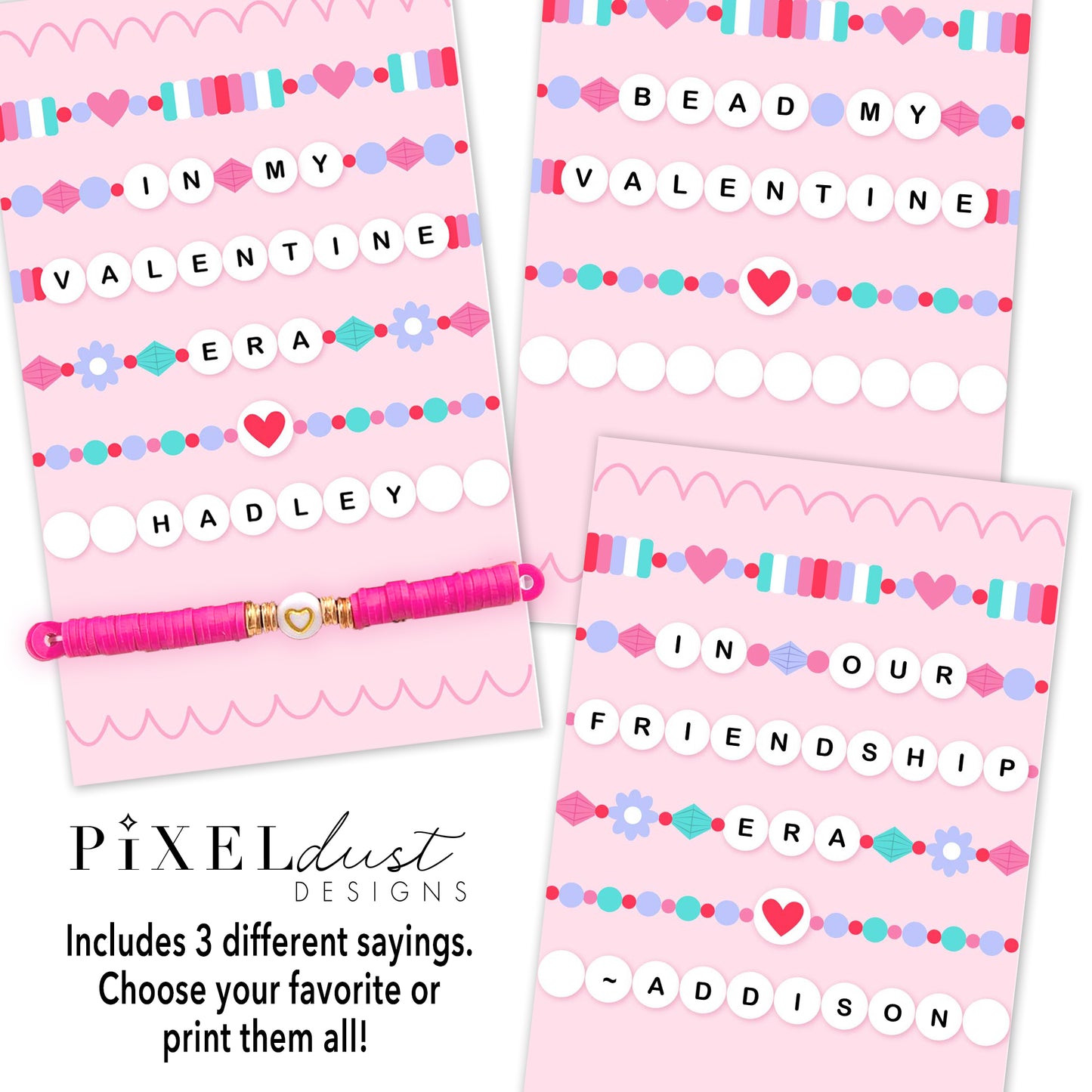 Beaded Bracelet Printable Valentine Cards