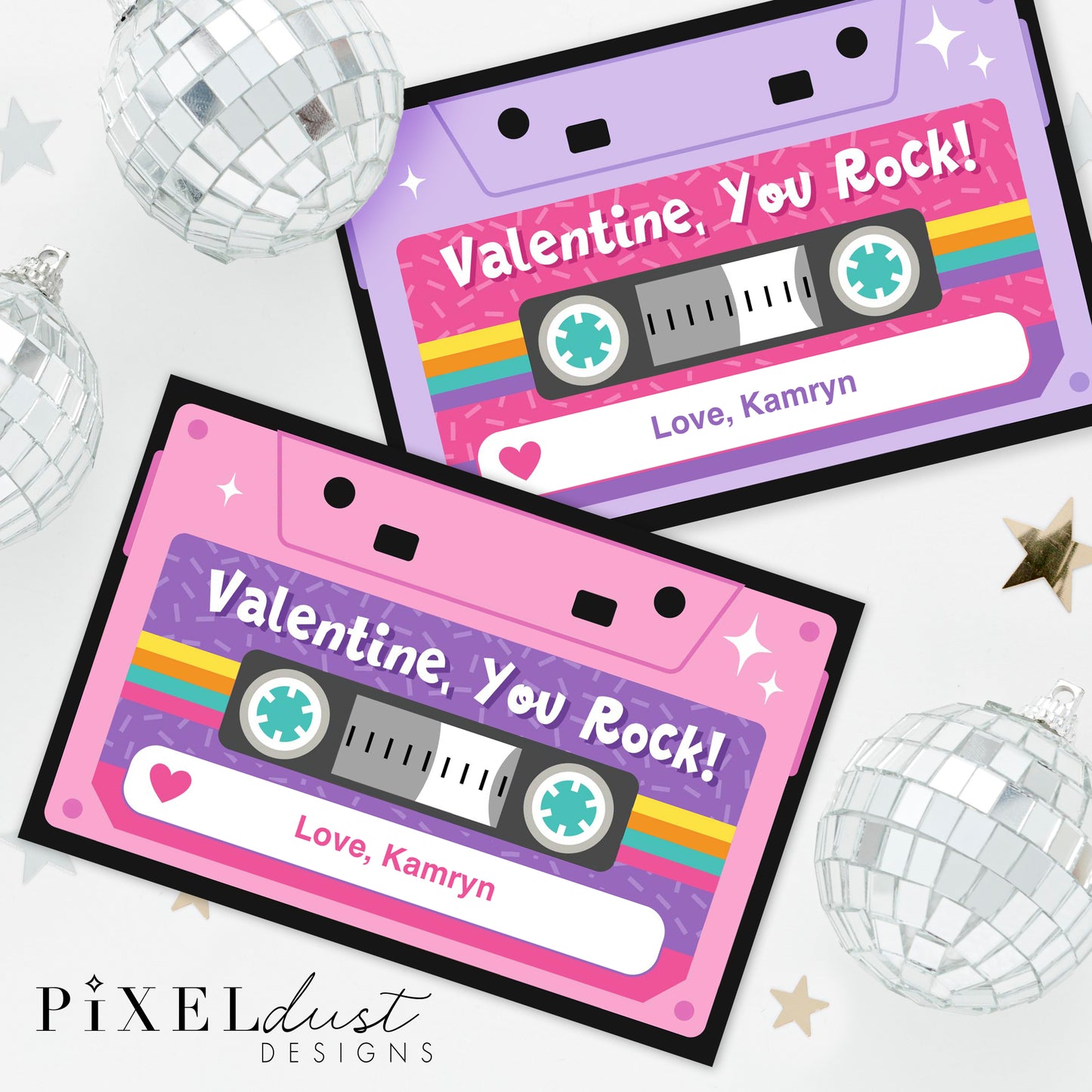 Retro Cassette Tape Valentines, You Rock Printable Valentine Cards