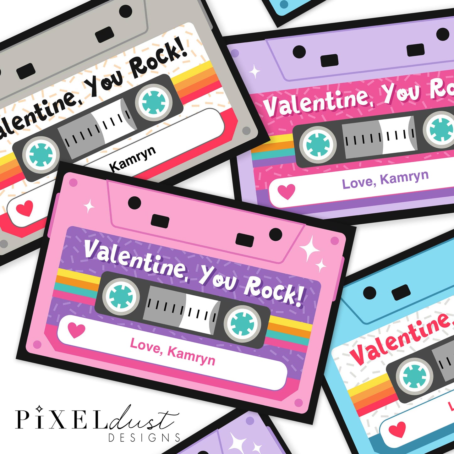 Retro Cassette Tape Valentines, You Rock Printable Valentine Cards