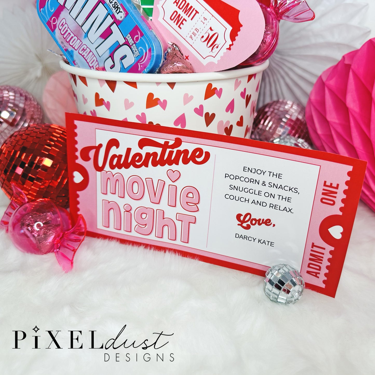 Valentine Movie Night Gift Basket Card & Flags