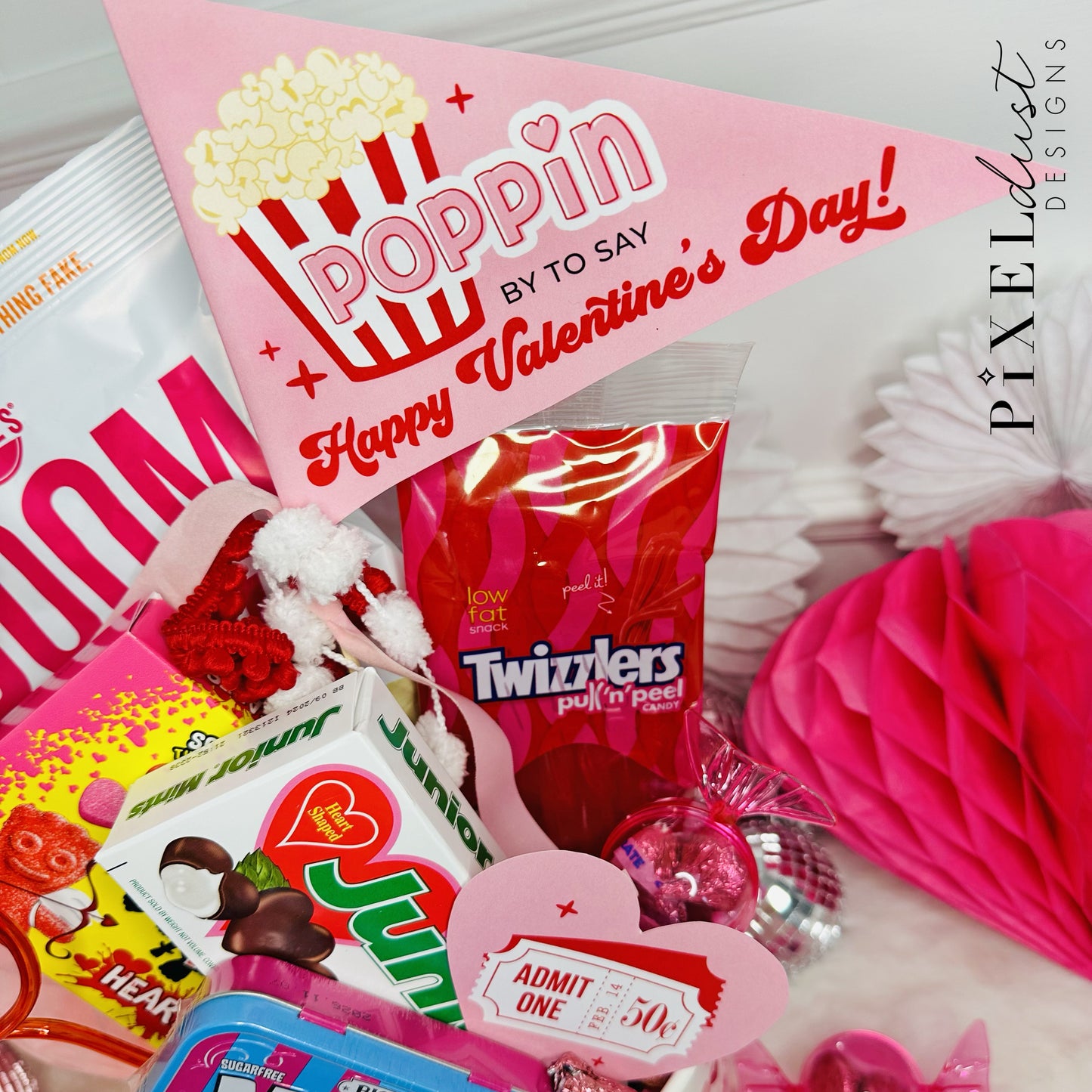 Valentine Movie Night Gift Basket Card & Flags