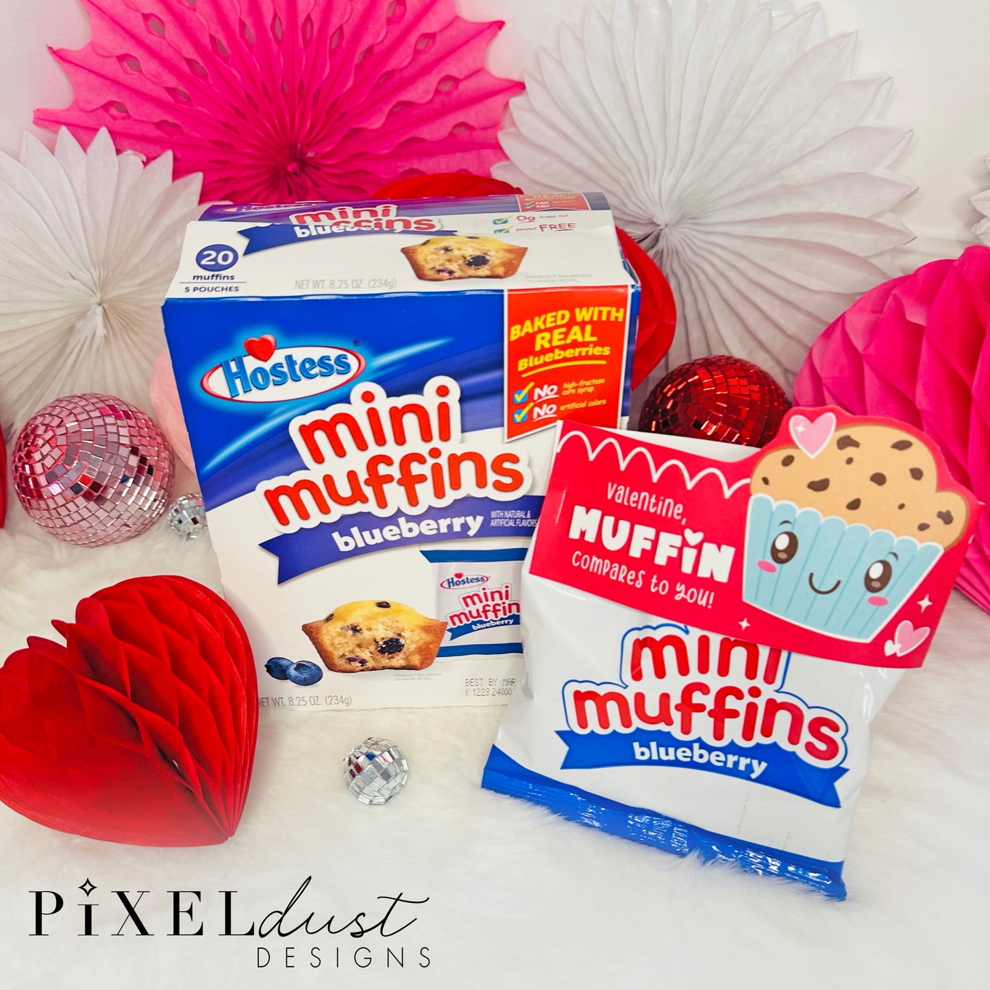Mini Muffin Bag Topper Valentines, Printable Classroom Valentine Cards