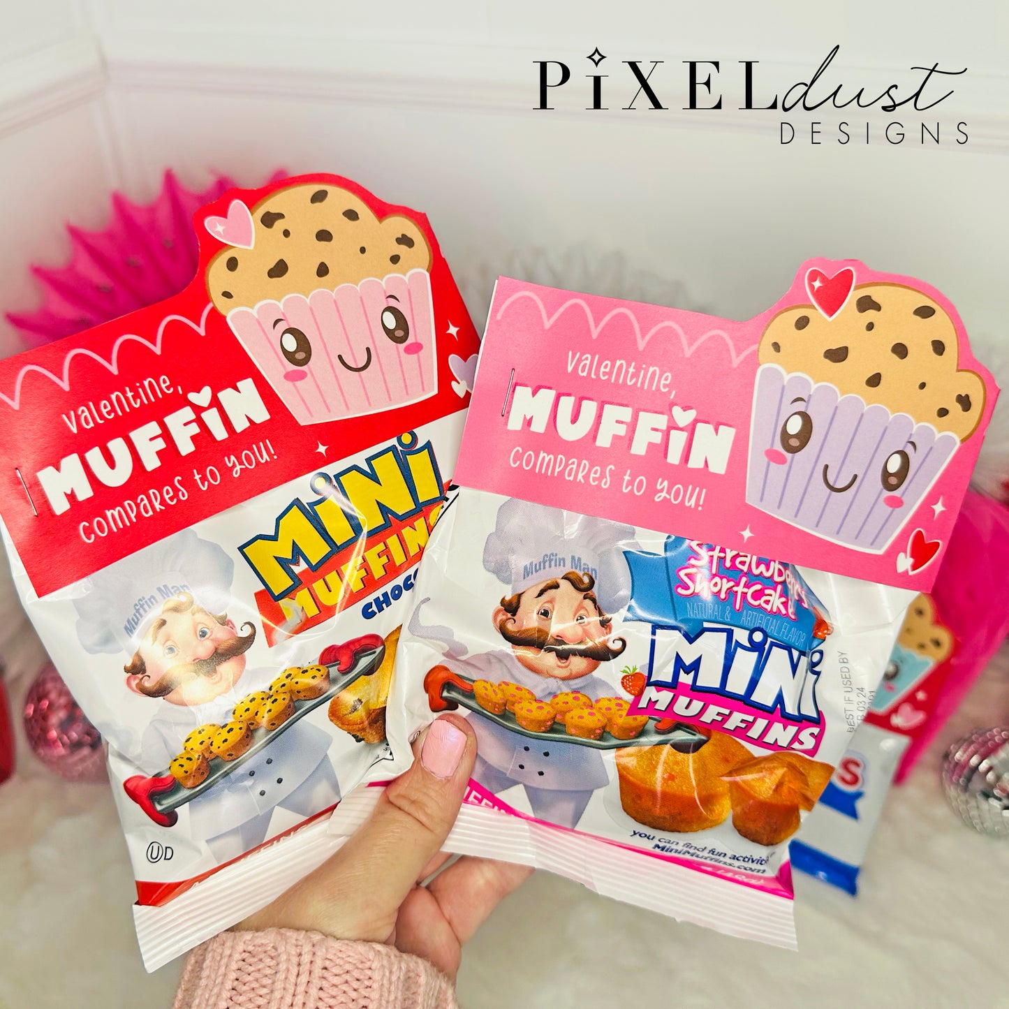 Mini Muffin Bag Topper Valentines, Printable Classroom Valentine Cards