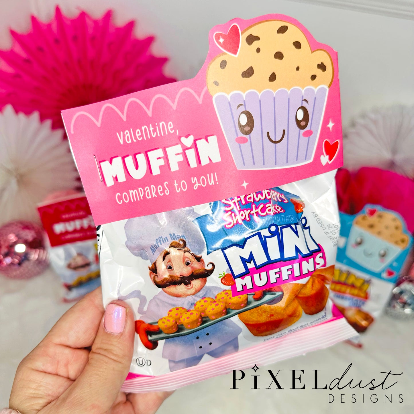 Mini Muffin Bag Topper Valentines, Printable Classroom Valentine Cards