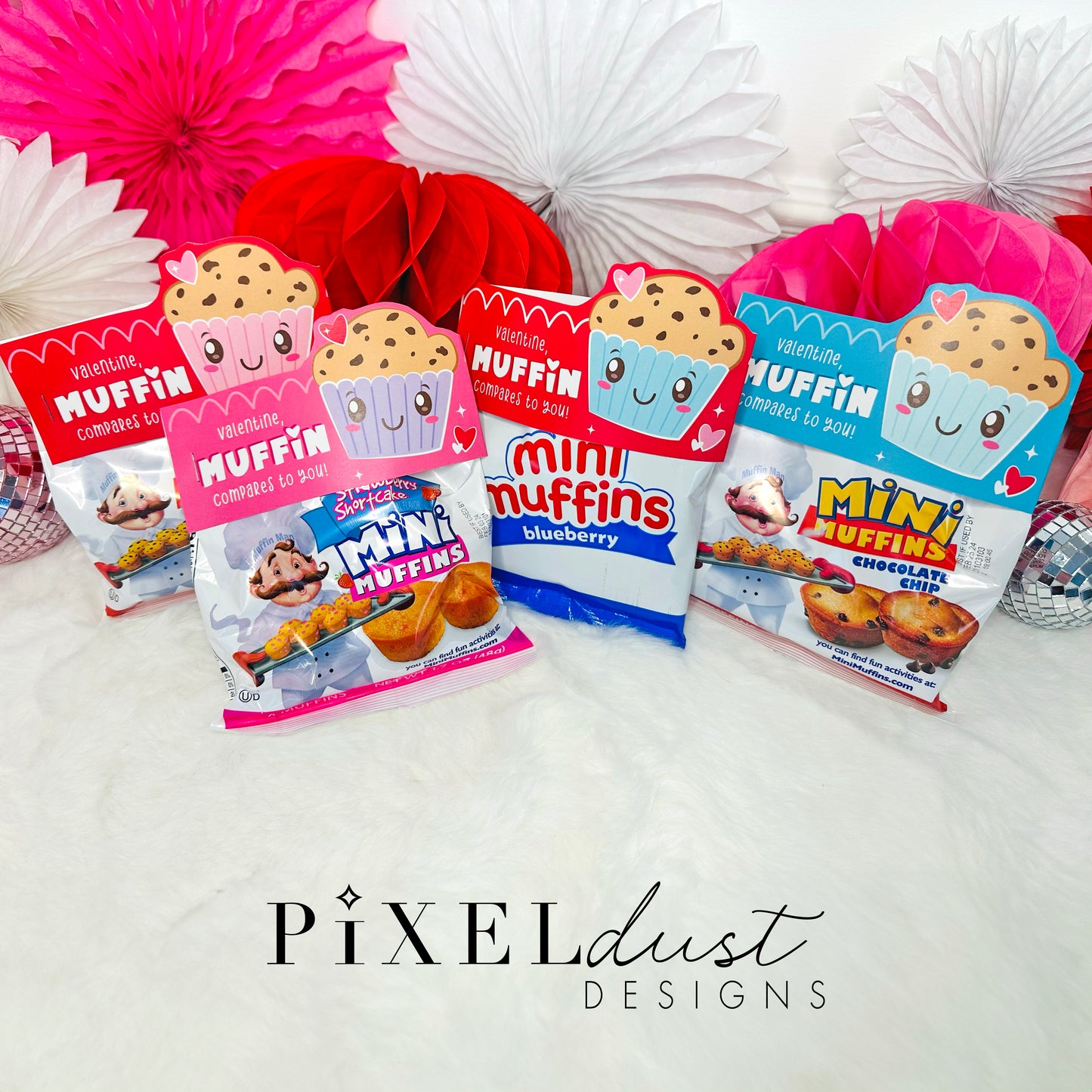 Mini Muffin Bag Topper Valentines, Printable Classroom Valentine Cards