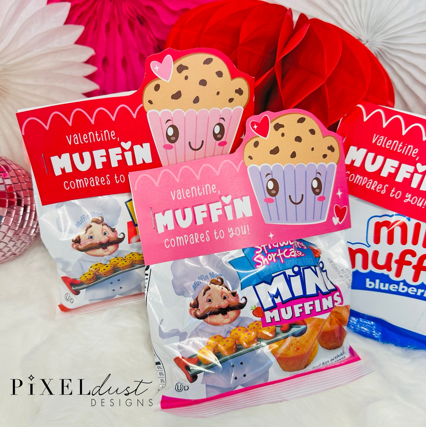 Mini Muffin Bag Topper Valentines, Printable Classroom Valentine Cards