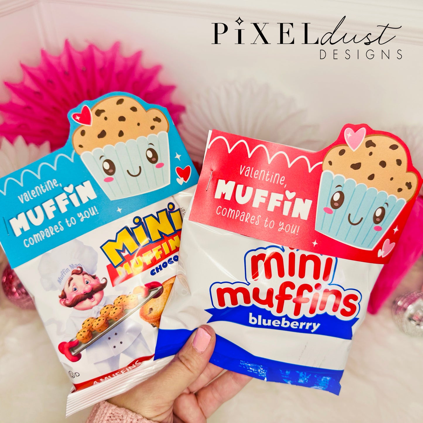 Mini Muffin Bag Topper Valentines, Printable Classroom Valentine Cards