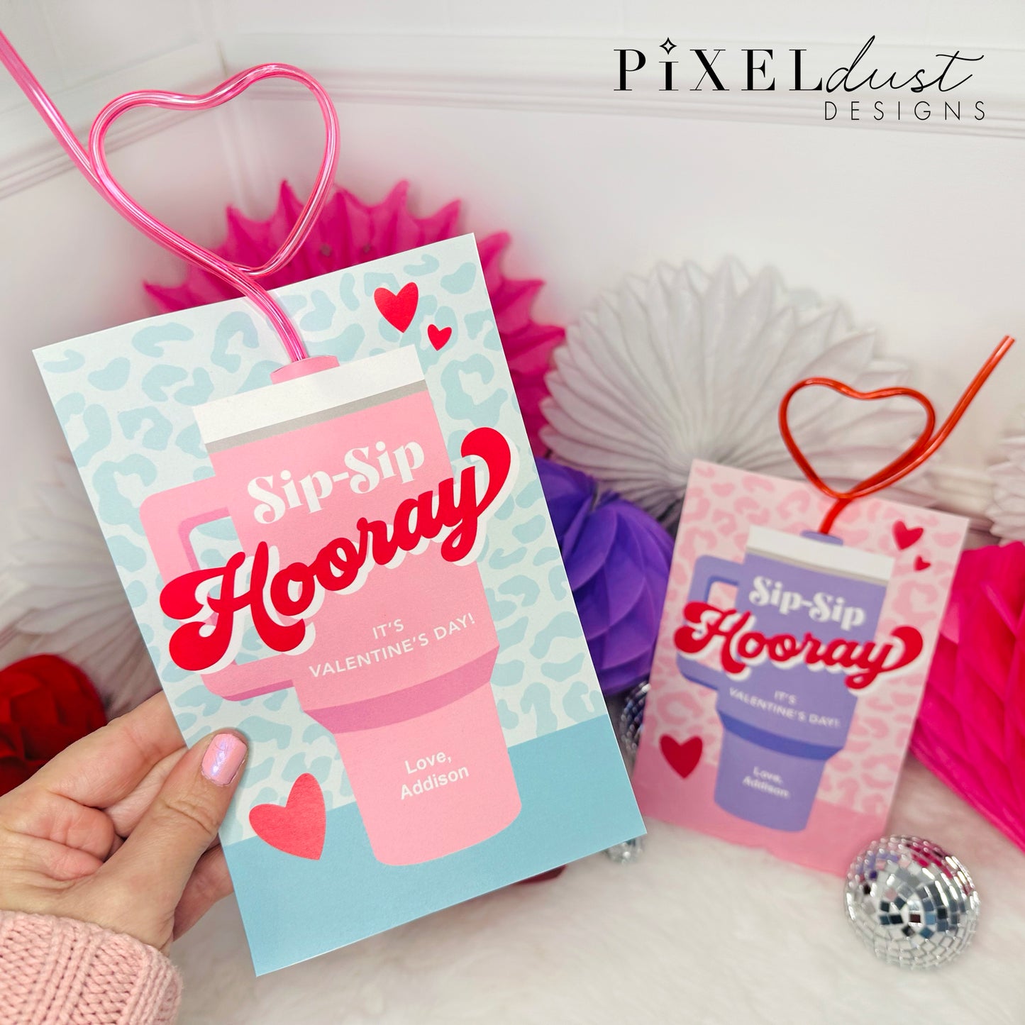Silly Straw, Trendy Cup, Water Bottle Printable Valentine Cards