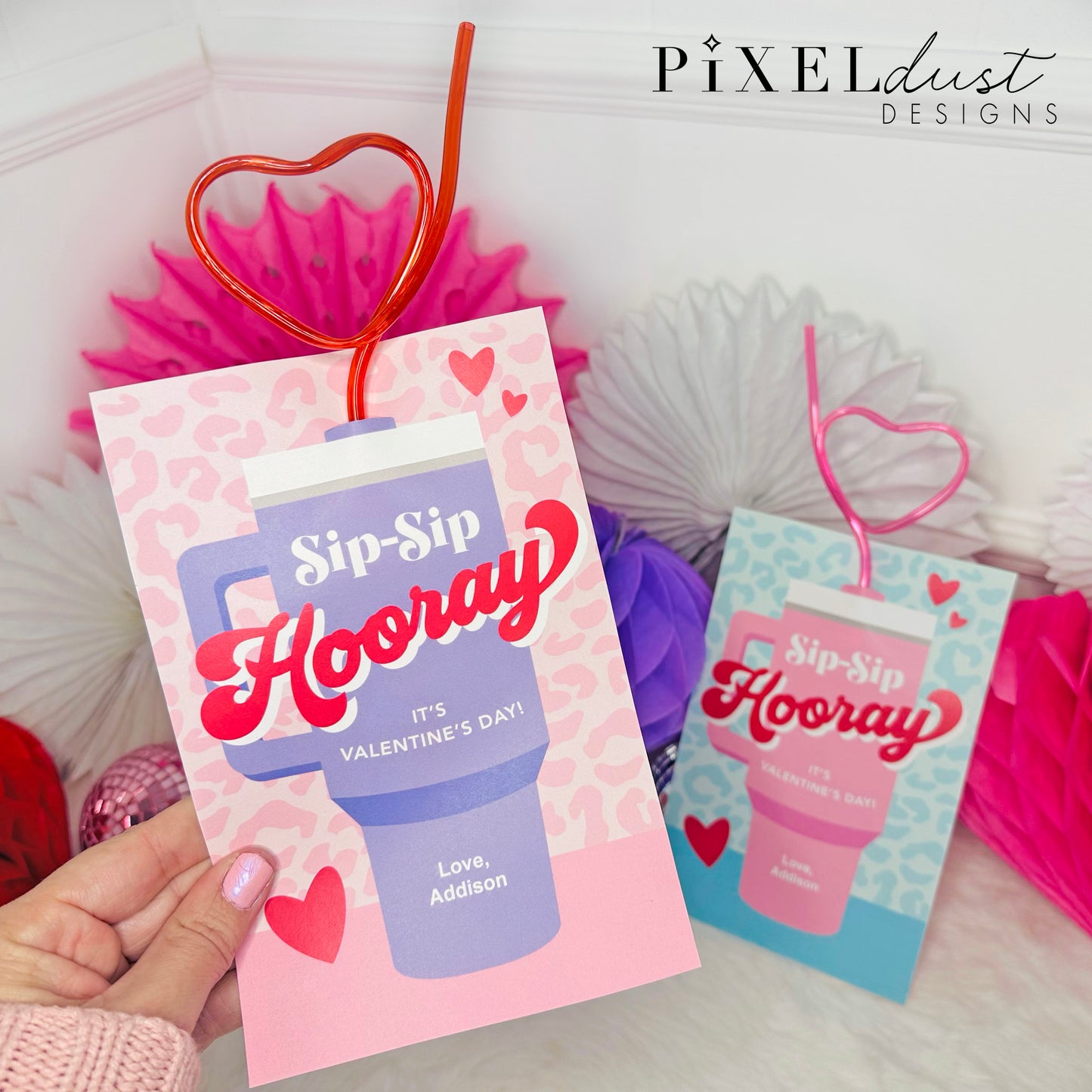 Silly Straw, Trendy Cup, Water Bottle Printable Valentine Cards