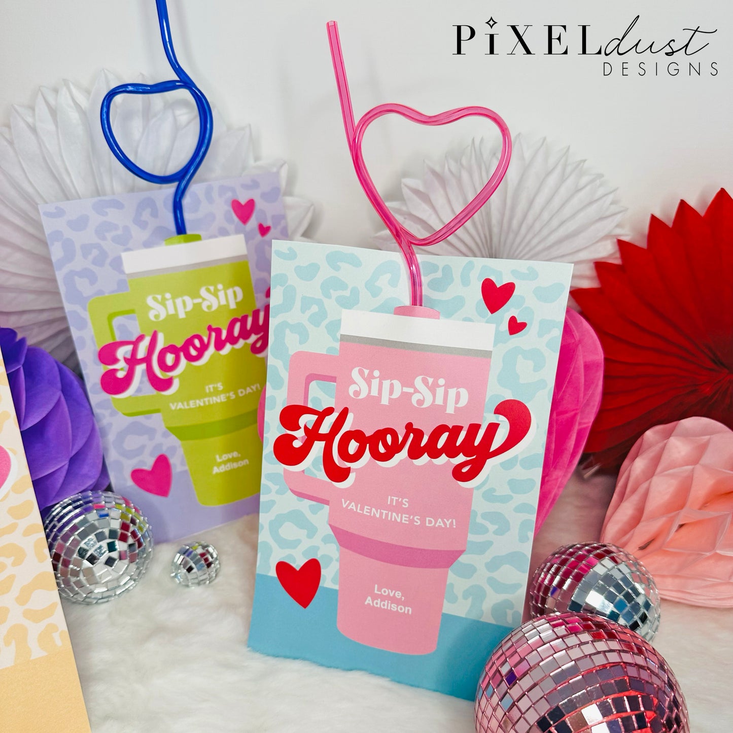 Silly Straw, Trendy Cup, Water Bottle Printable Valentine Cards