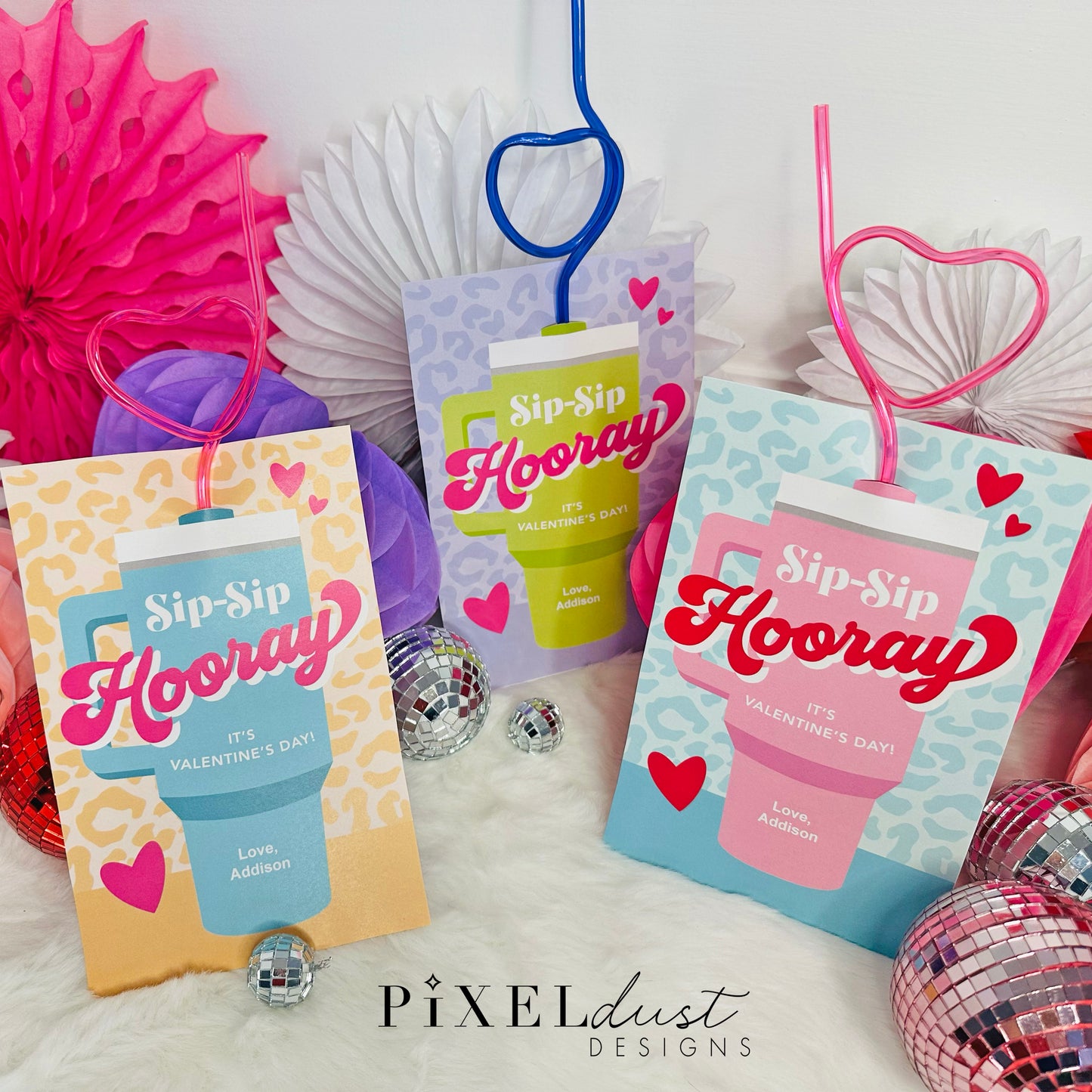 Silly Straw, Trendy Cup, Water Bottle Printable Valentine Cards