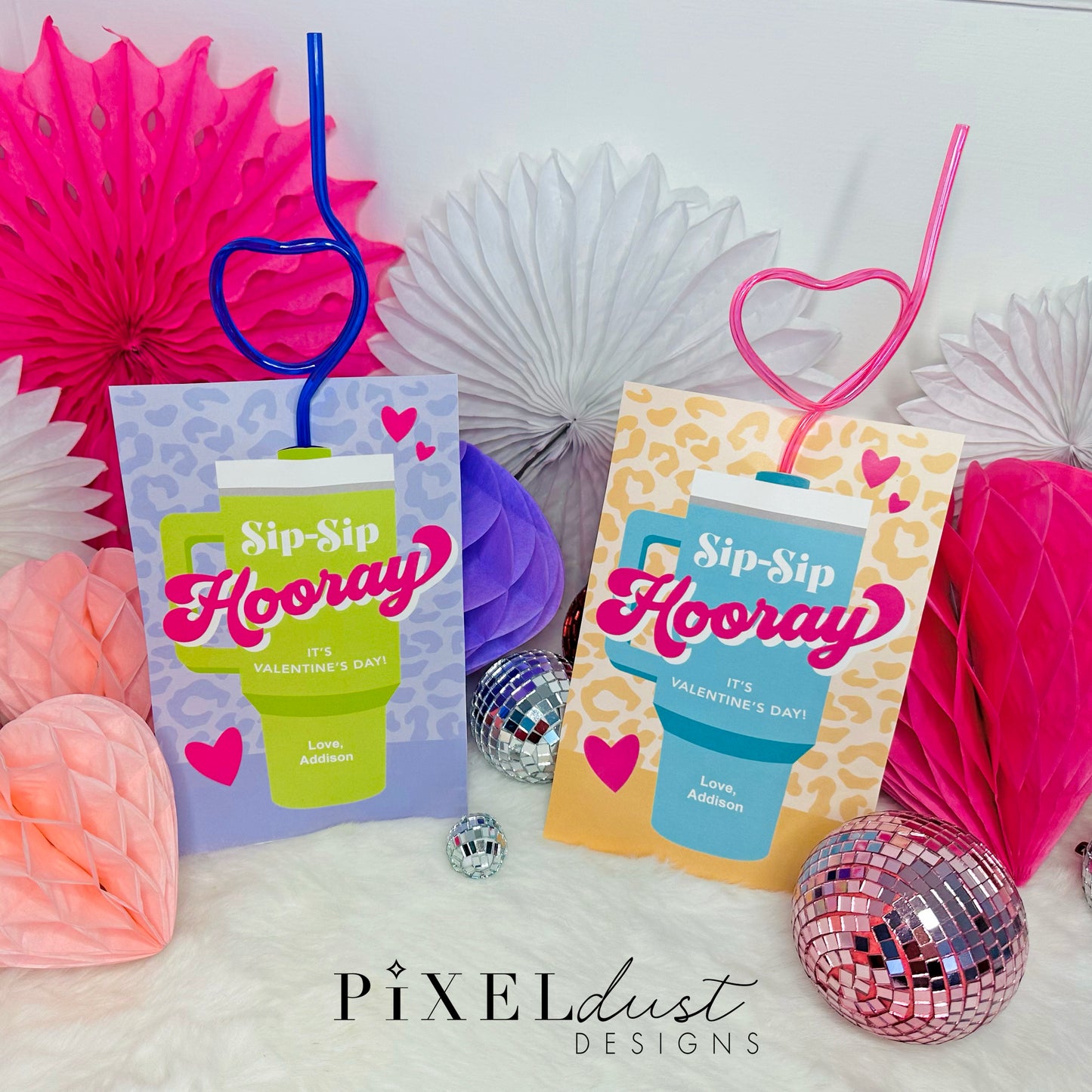 Silly Straw, Trendy Cup, Water Bottle Printable Valentine Cards